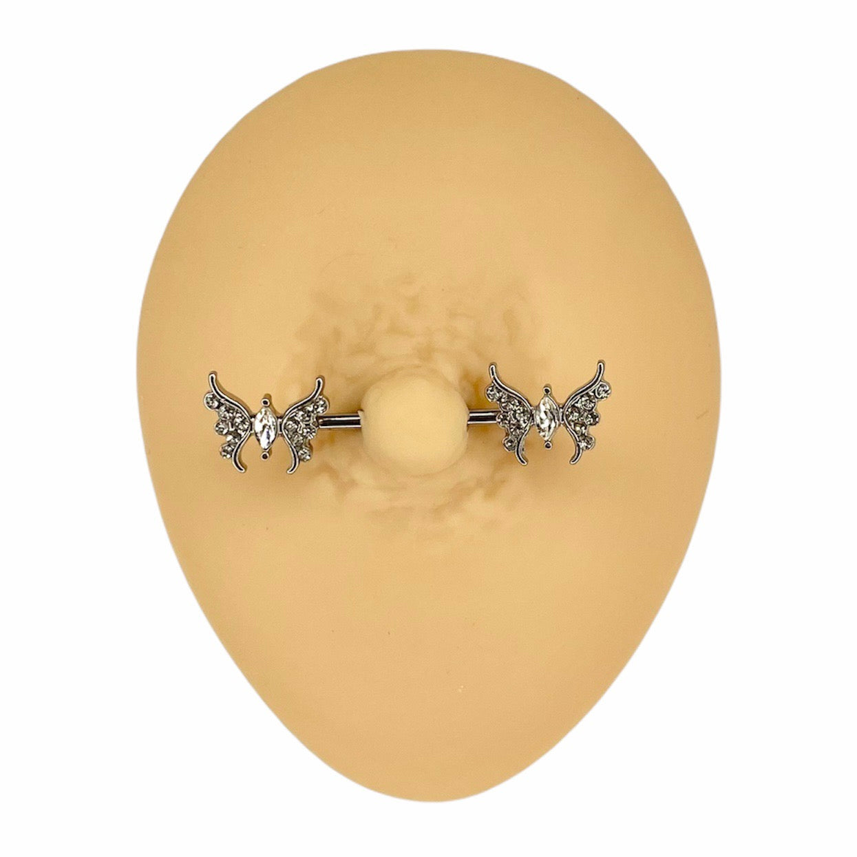 Silver Clear Crystal Paved Butterfly Nipple Bar image 0
