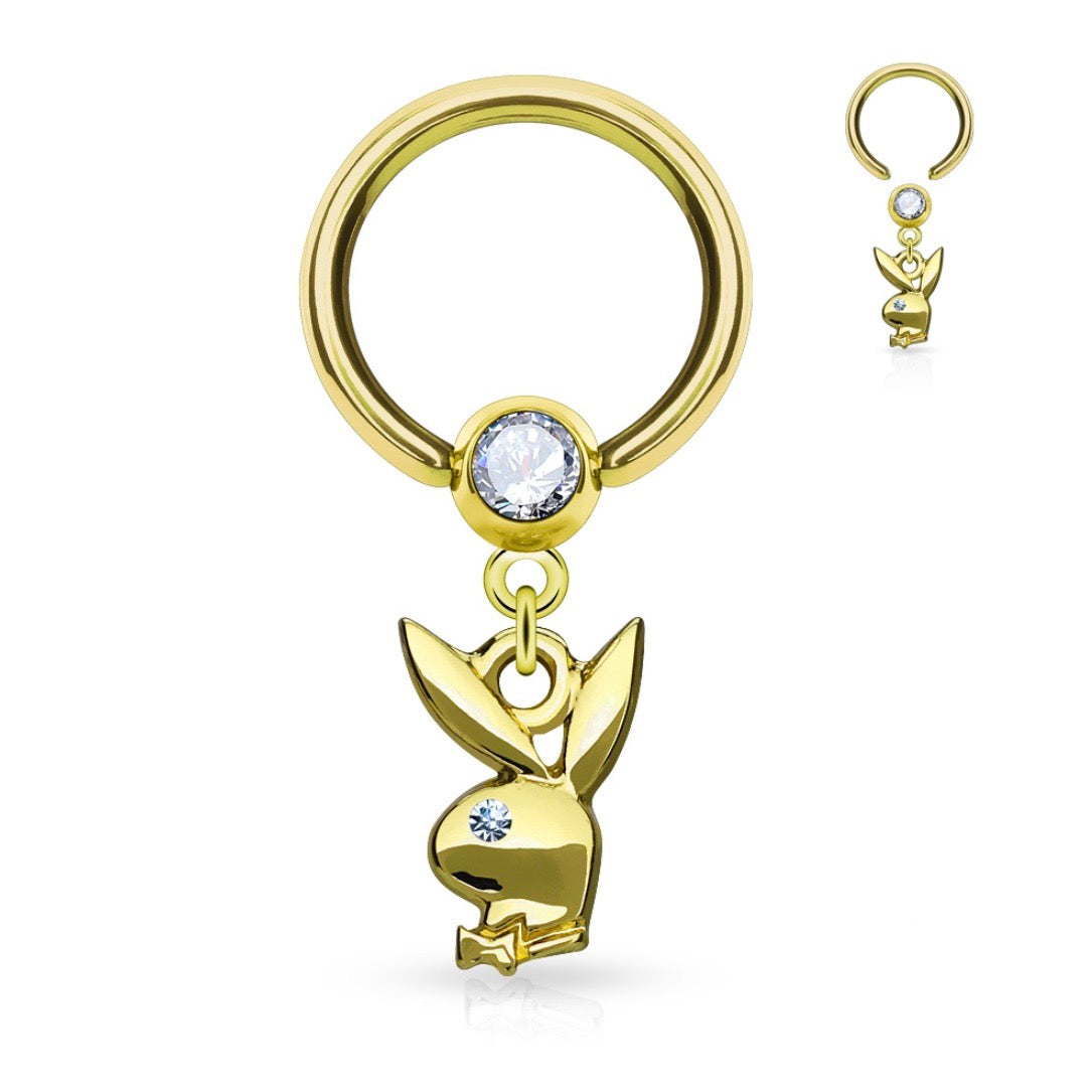 Clear Playboy Dangle Captive Hoop Ring image 0