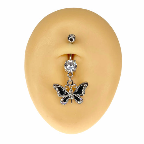 Black Crystal Y2K Butterfly Dangle Belly Bar  image 0