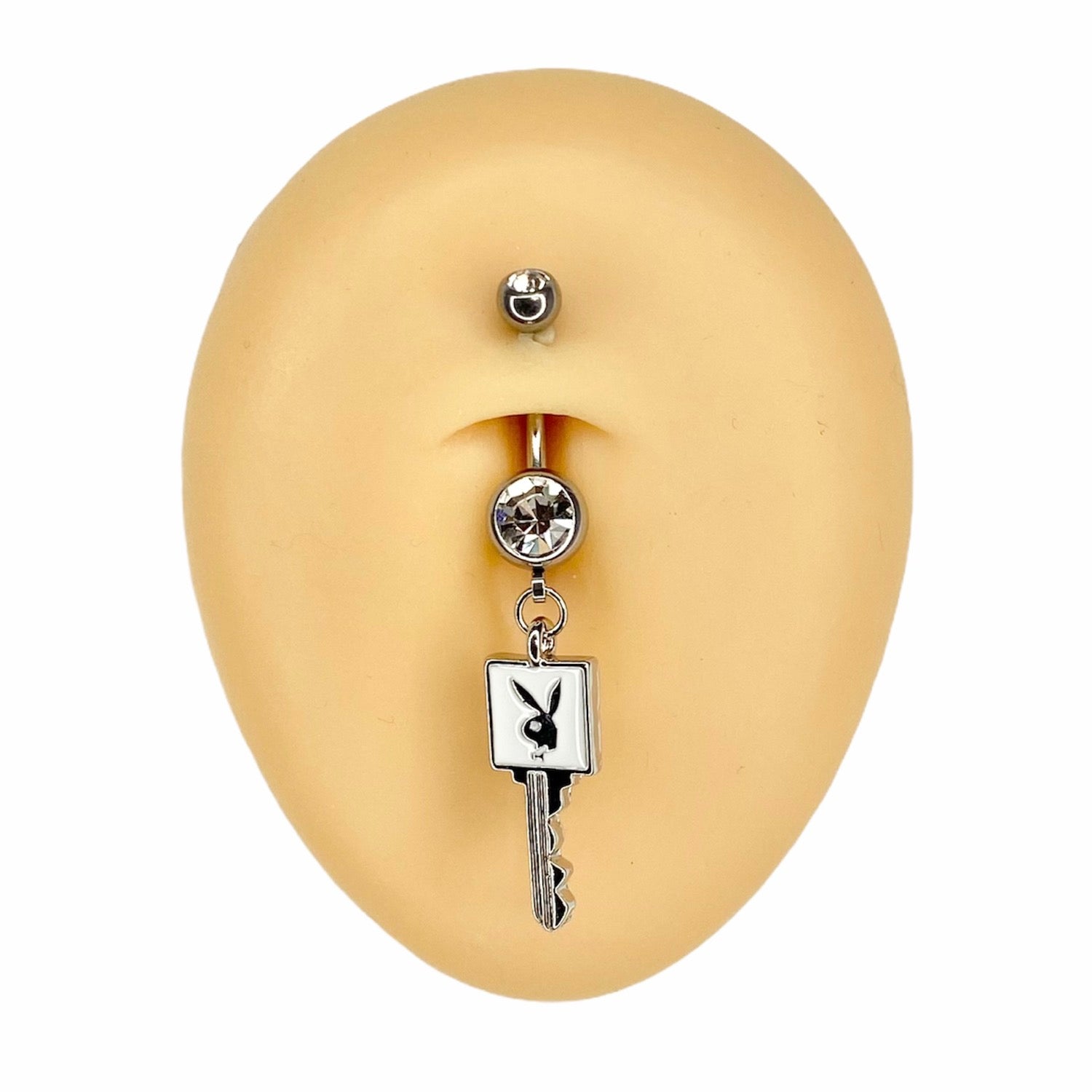 White Enamel Playboy Key Belly Bar  image 0