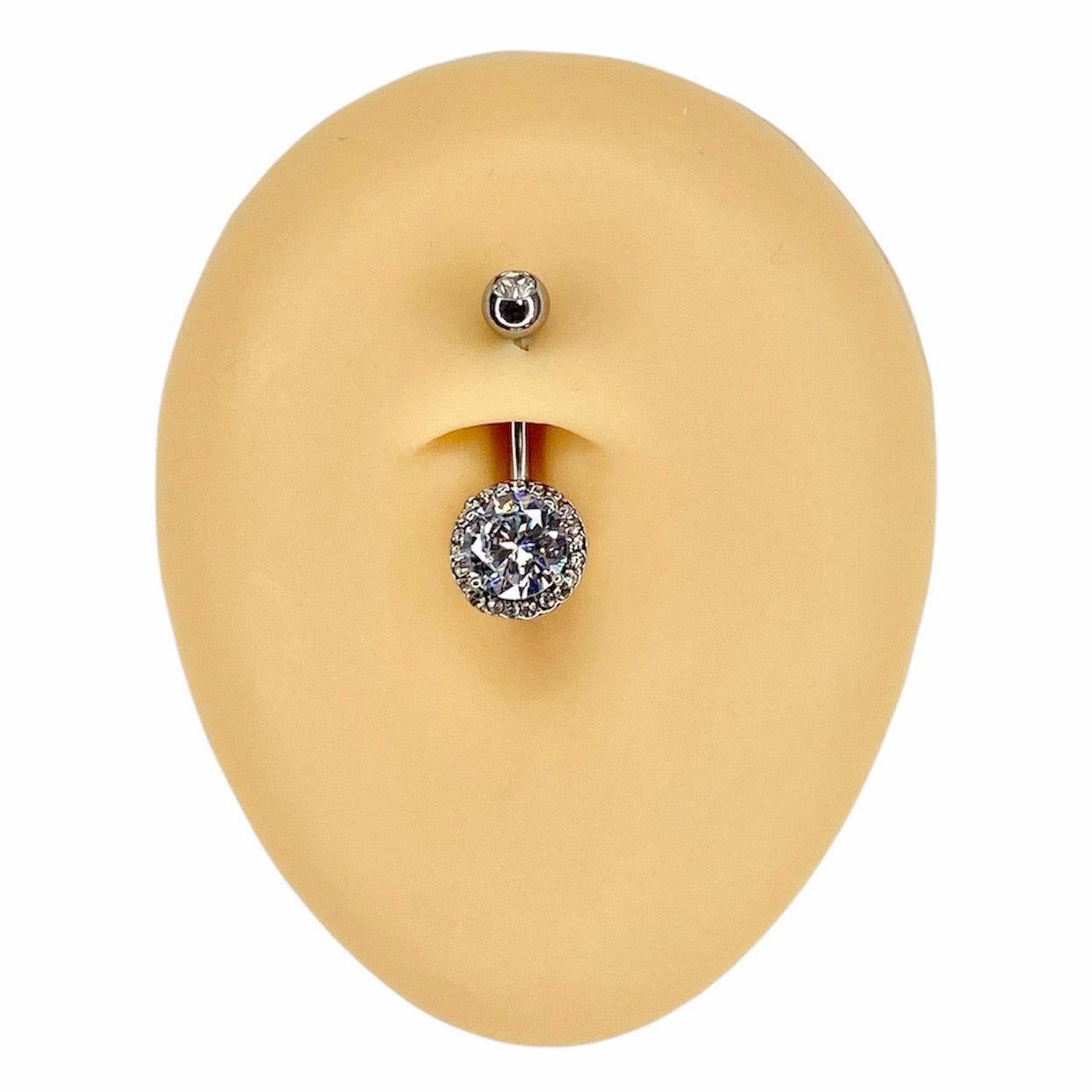 Silver Round Bling CZ Paved Outline Belly Bar  image 0