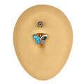 Blue Opal Glitter Crystal Paved Butterfly Belly Bar image 0