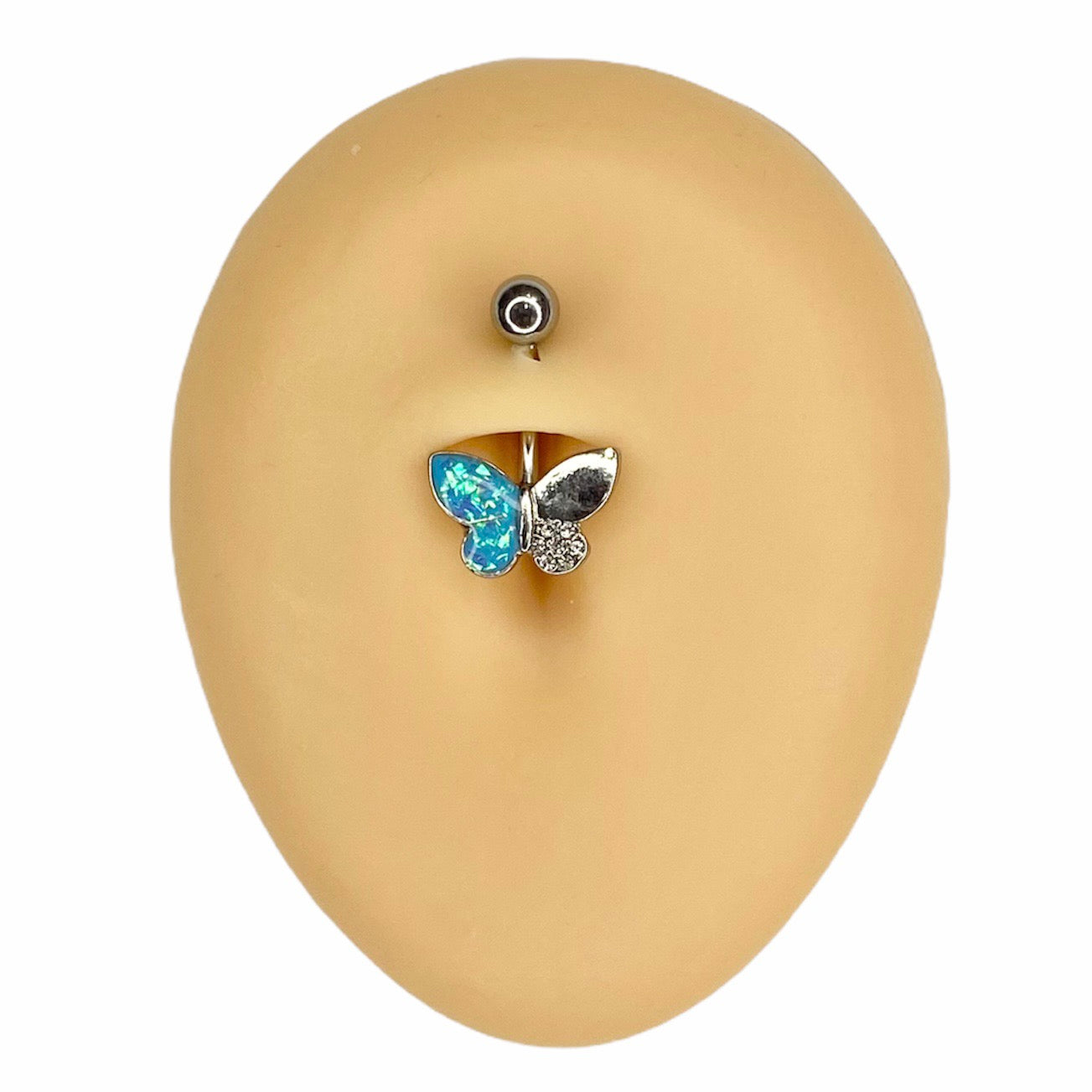 Blue Opal Glitter Crystal Paved Butterfly Belly Bar image 0