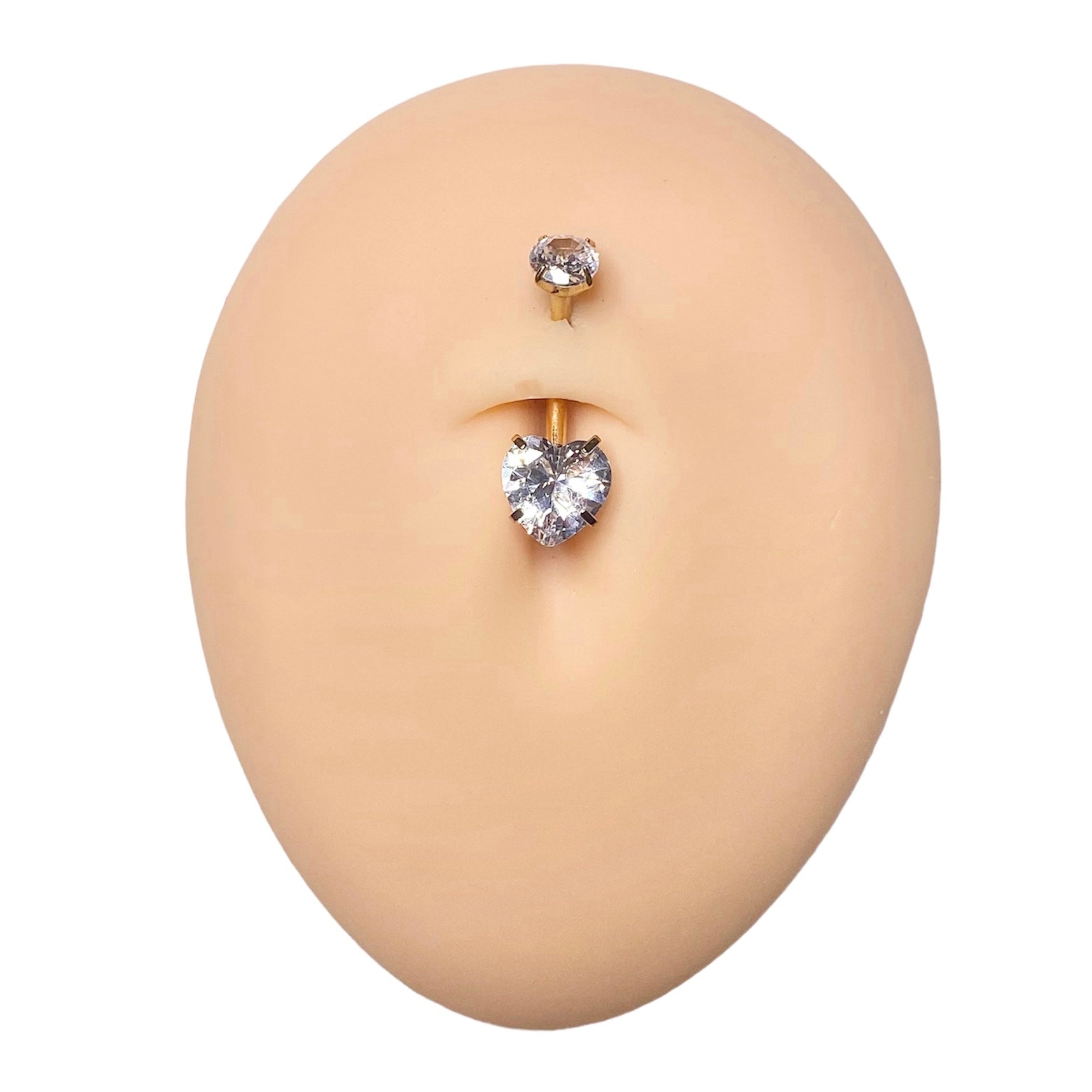 Gold CZ Round Top Heart Belly Bar image 0