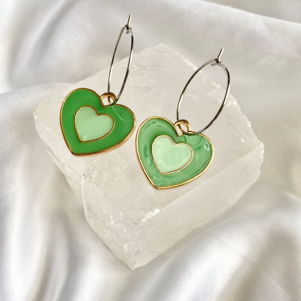 Green Double Heart Hoop Earrings image 0