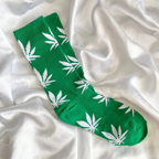 Green & White Weed Leaf Socks image 1