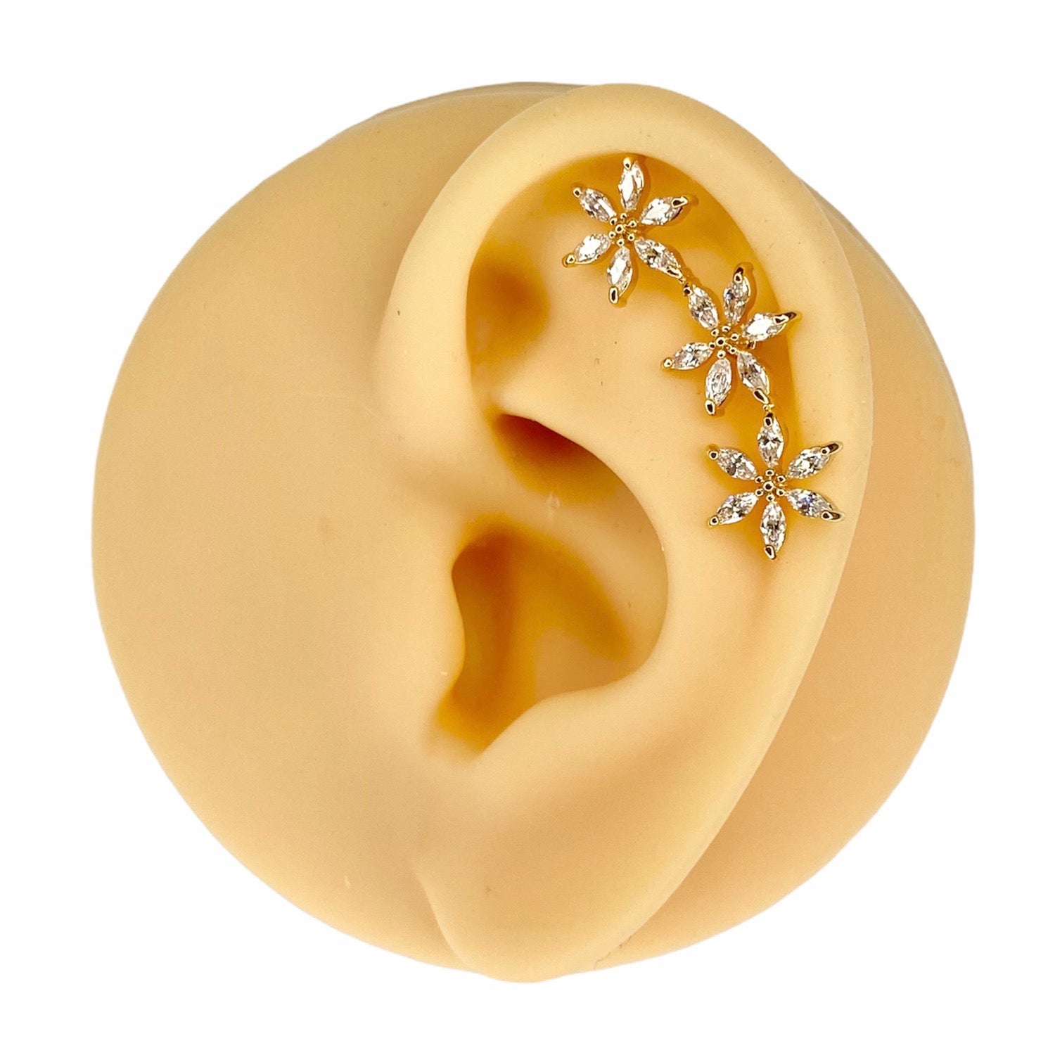 Gold Large Triple CZ Flower Barbell Stud image 0