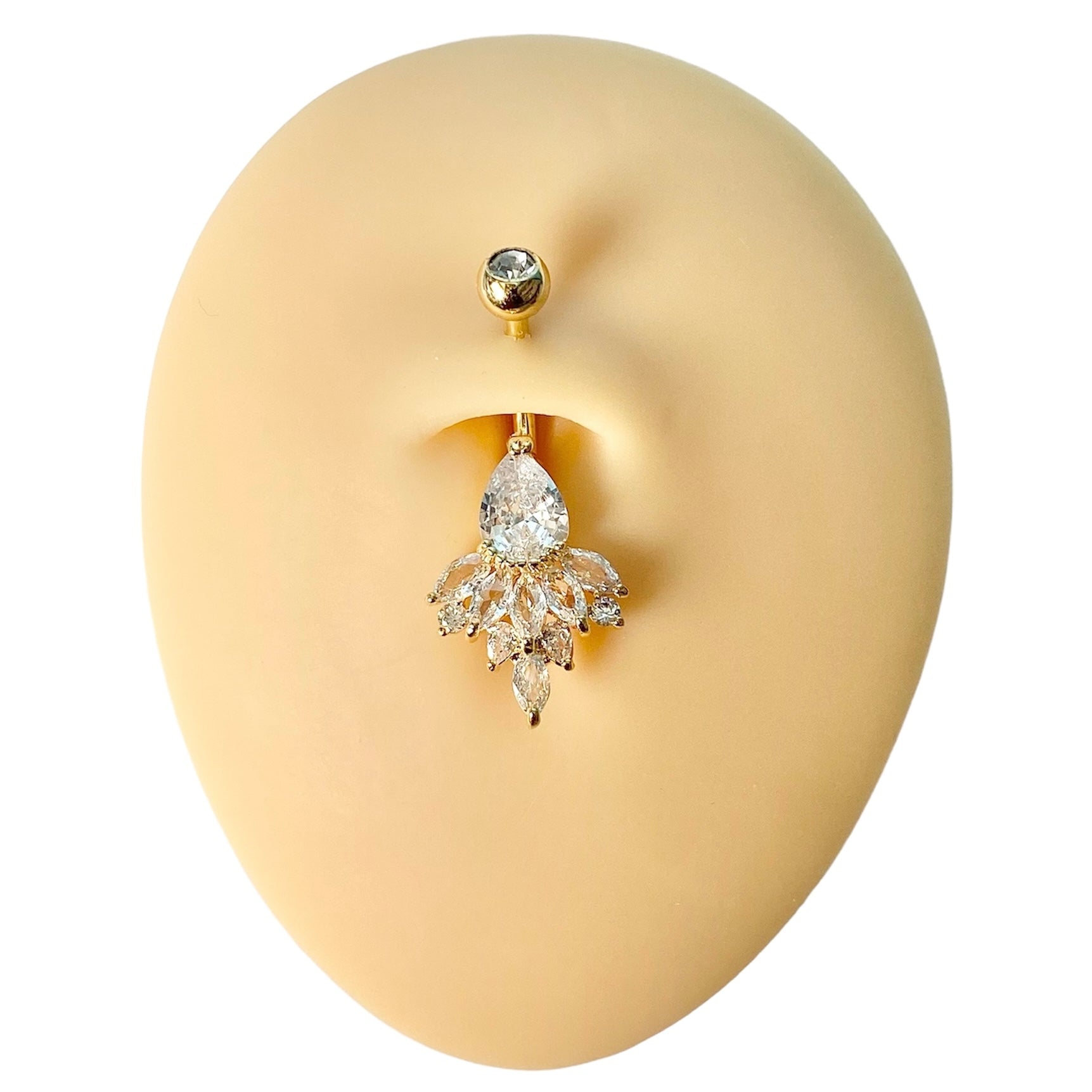 Gold Marquise CZ Clustered Belly Bar  image 0