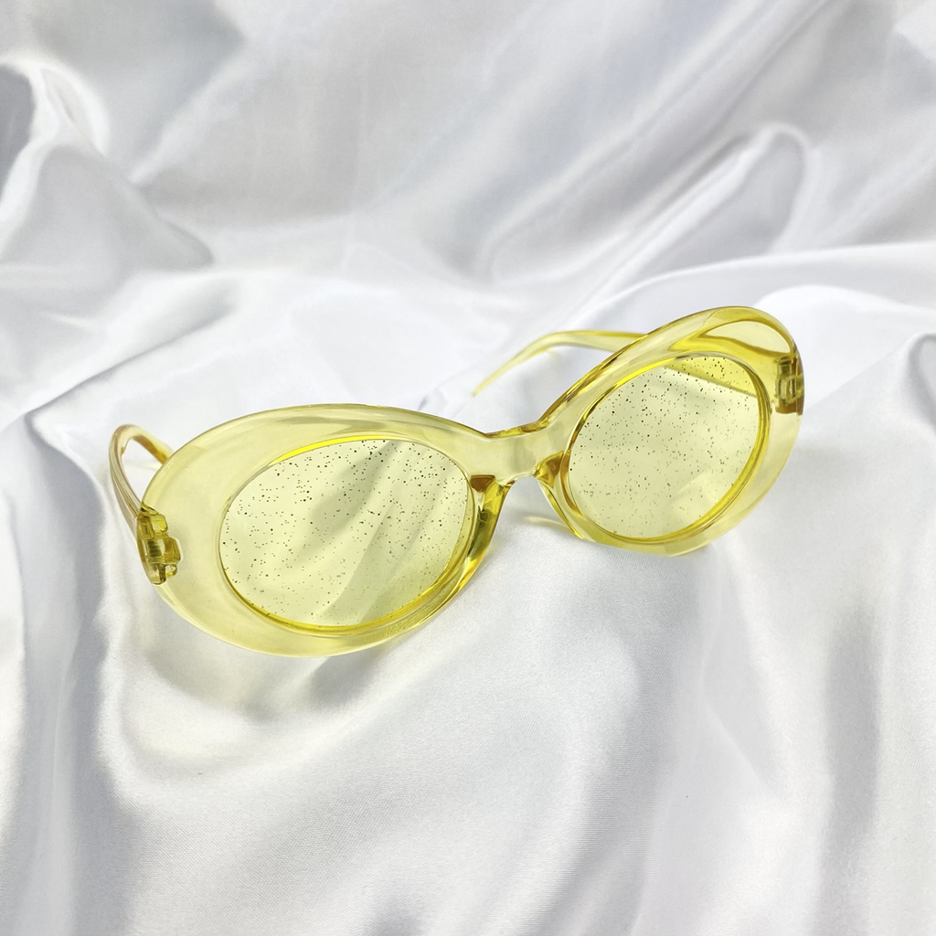 Yellow Clear Glitter Clout Goggle Sunglasses image 0