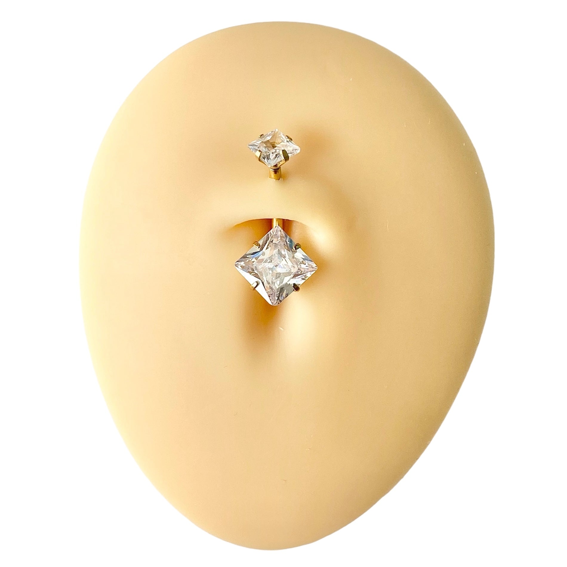 Gold Double CZ Square Belly Bar  image 0