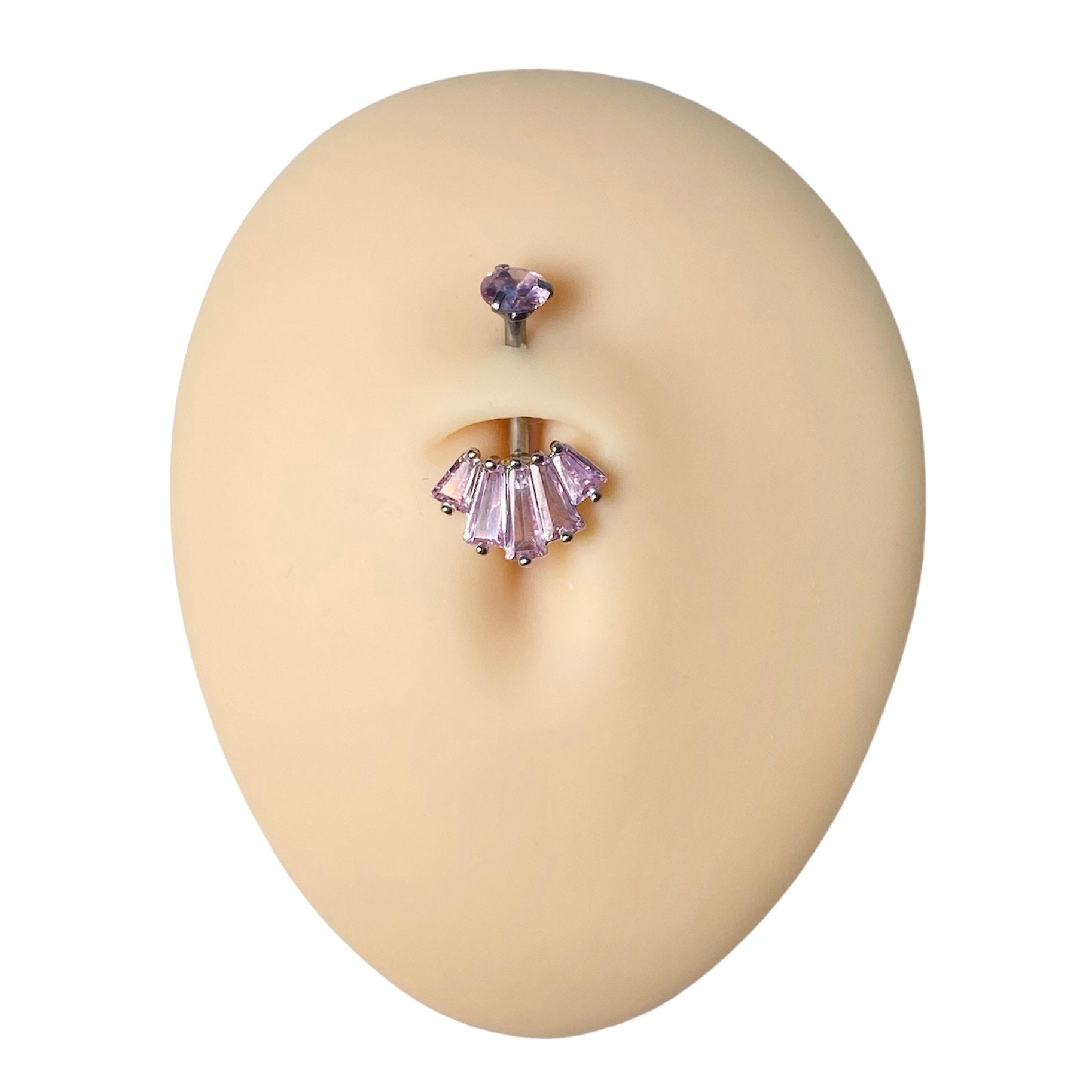 Pink Baguette CZ Top Belly Bar  image 0