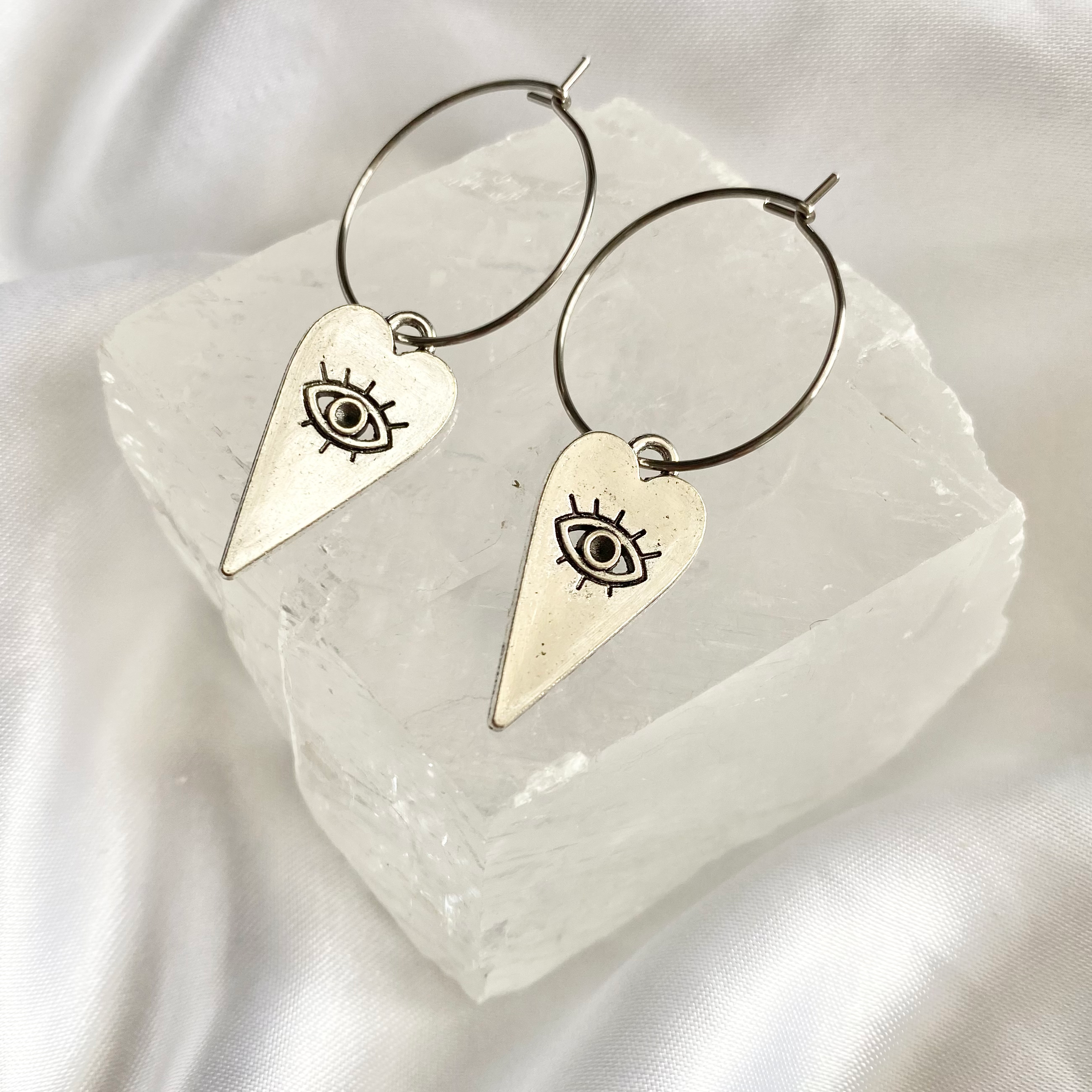 Heart Evil Eye Hoop Earrings image 0