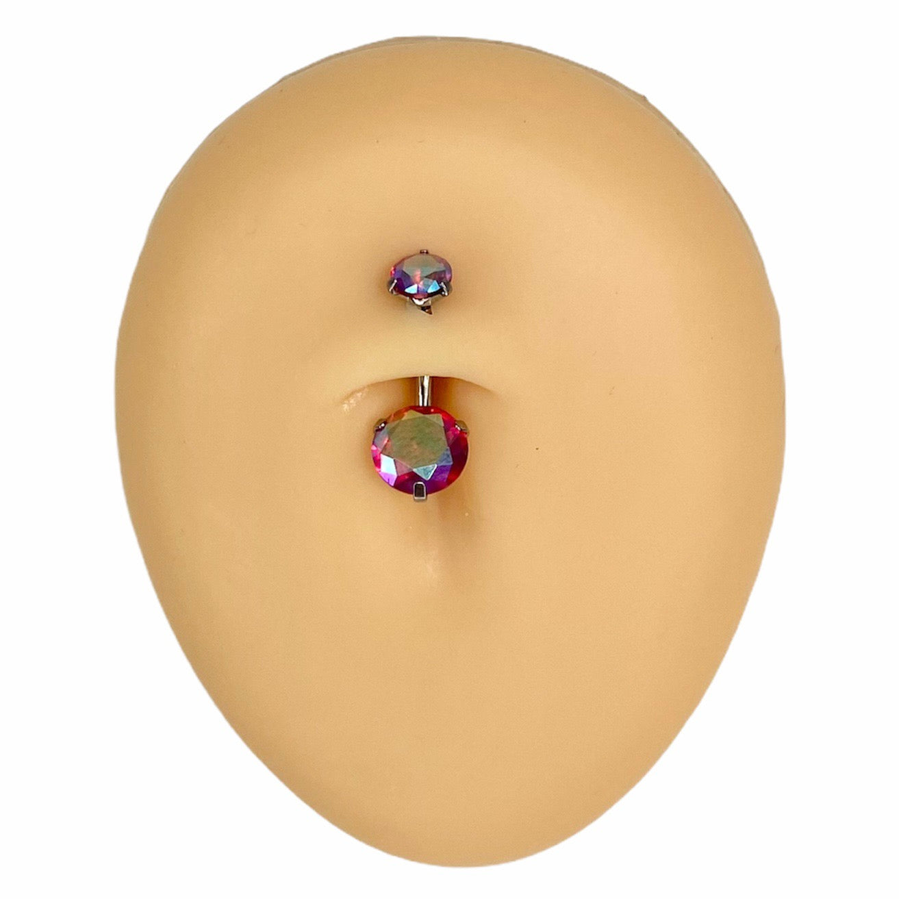 Silver Red AB Round CZ Prong Belly Bar  image 0