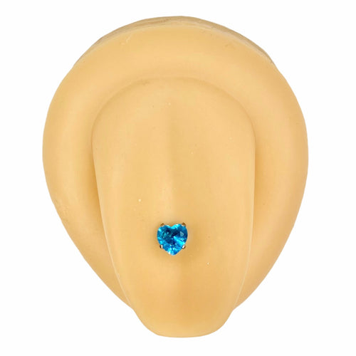 Blue Cubic Zirconia Heart Prong Tongue Bar image 0