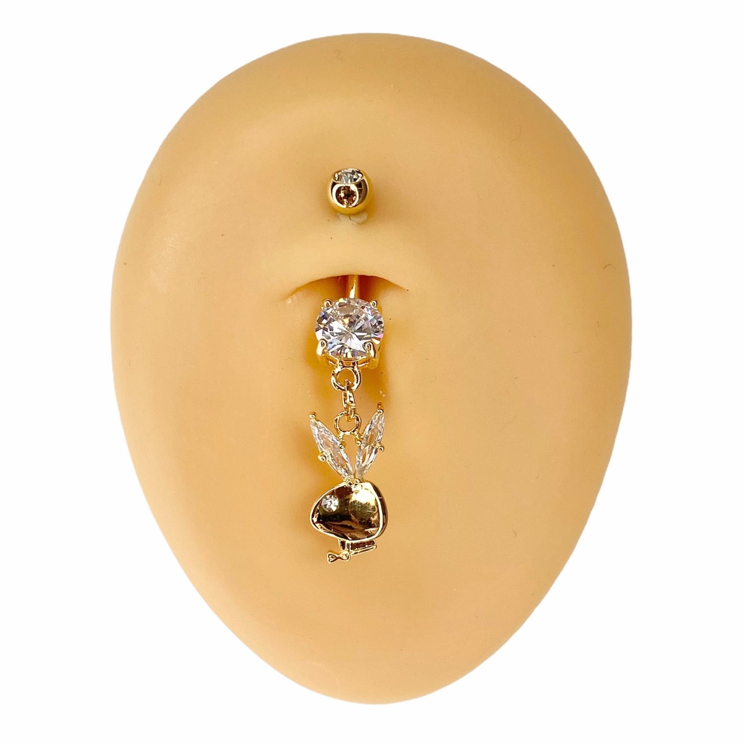 Gold CZ Eared Playboy Belly Bar  image 0