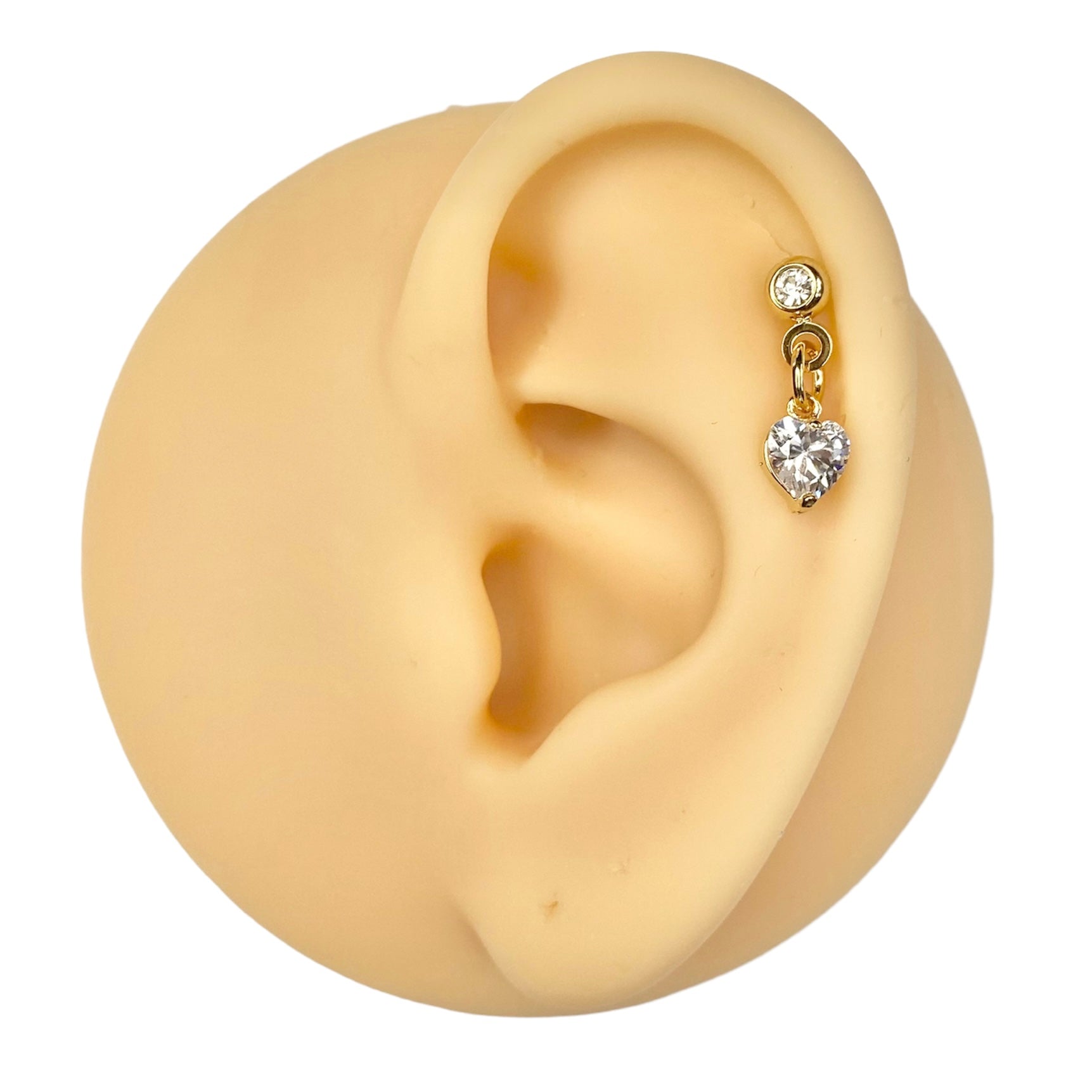 Gold Dangle CZ Heart Barbell Stud image 0