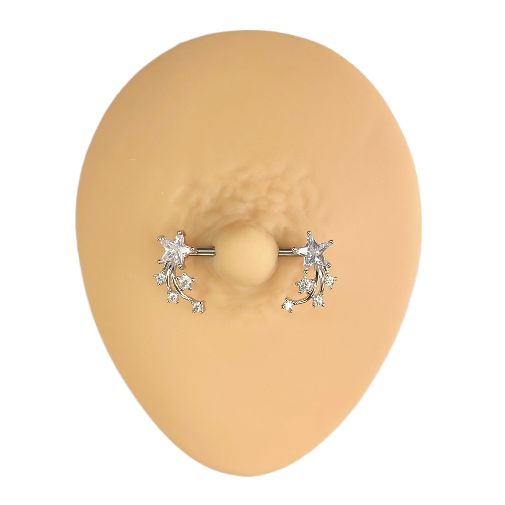 Silver CZ Shooting Stars Nipple Bar image 0