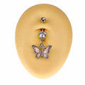 Pink Crystal Y2K Butterfly Dangle Belly Bar  image 0