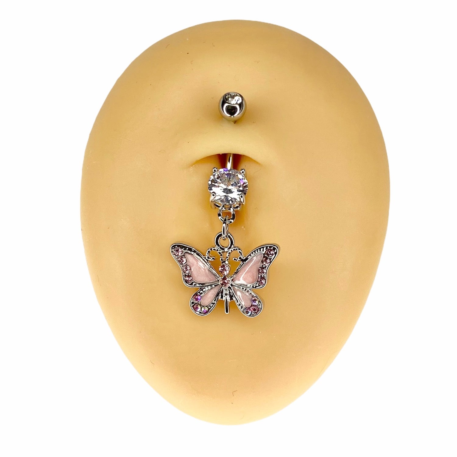 Pink Crystal Y2K Butterfly Dangle Belly Bar  image 0