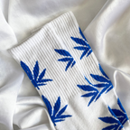 White & Blue Weed Leaf Socks image 0
