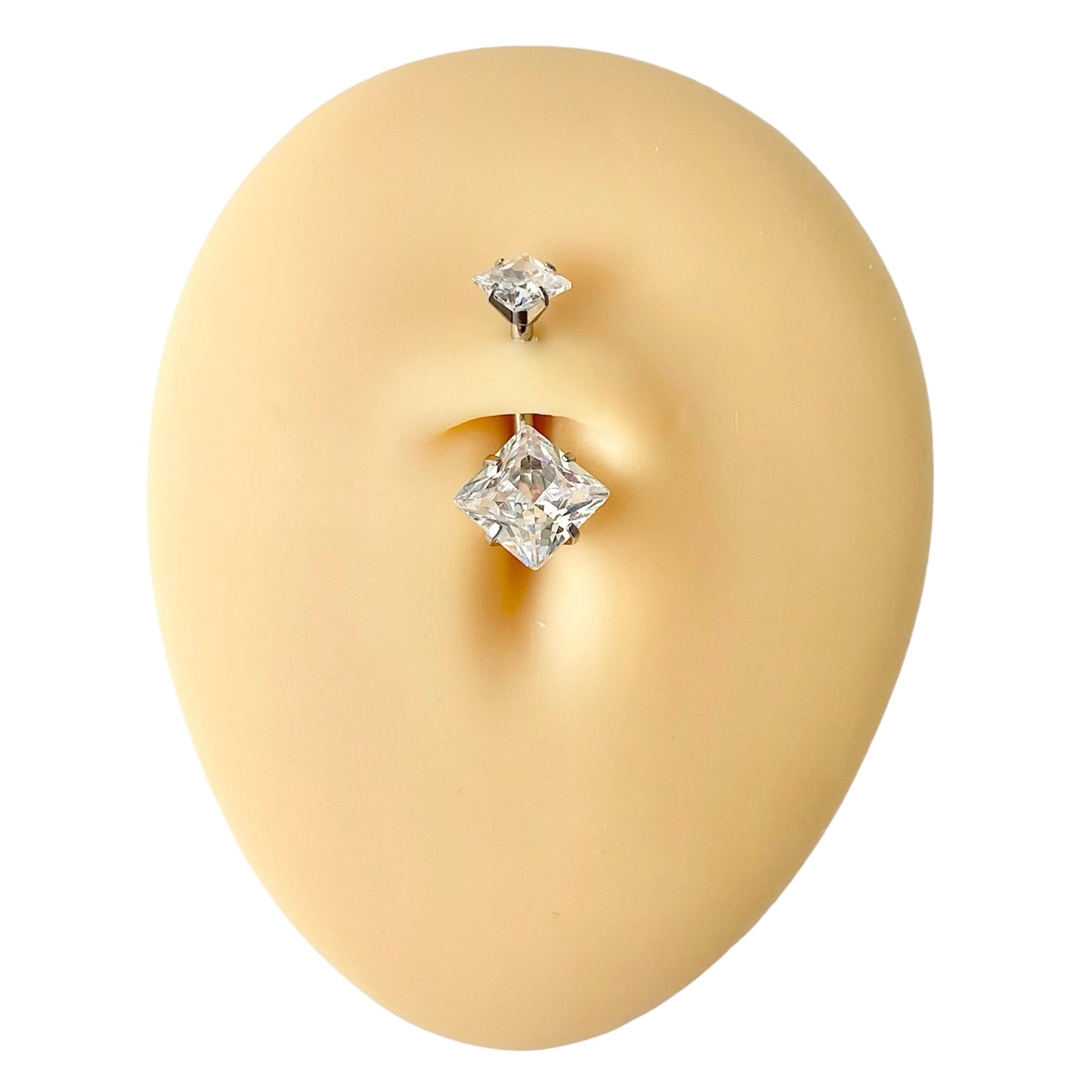 Silver Double CZ Square Belly Bar  image 0