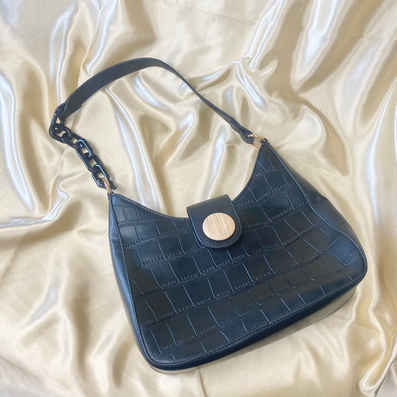 Black Croc Front Shoulder Bag image 0