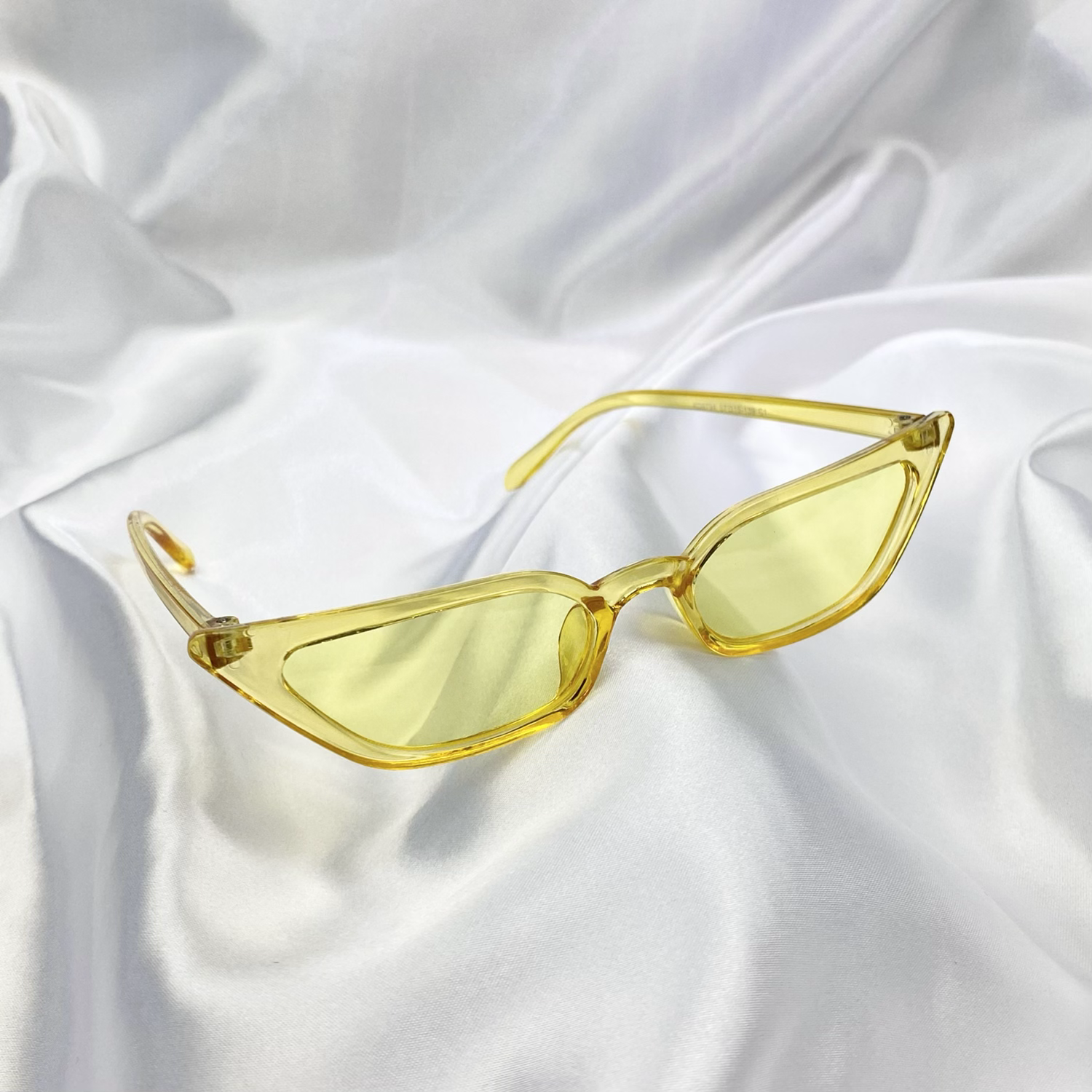 Yellow Clear Slim Rectangle Cat Eye Sunglasses image 0