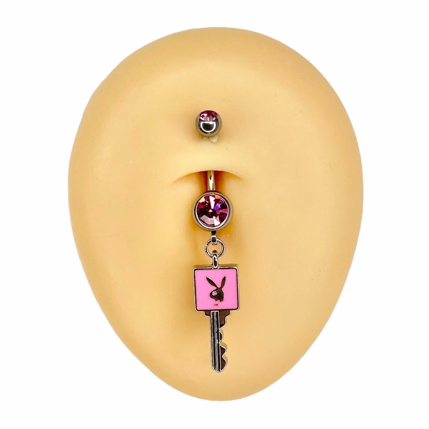 Pink Enamel Playboy Key Belly Bar  image 0
