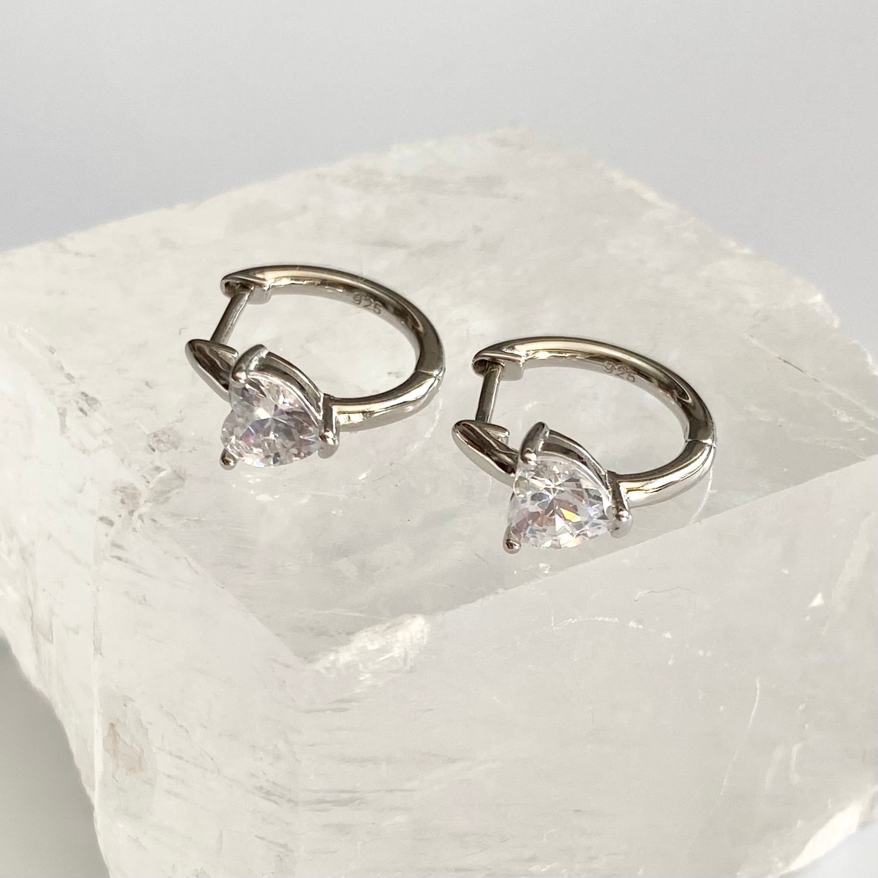 Silver Cubic Zirconia Heart Chunky Hoop Earrings image 0