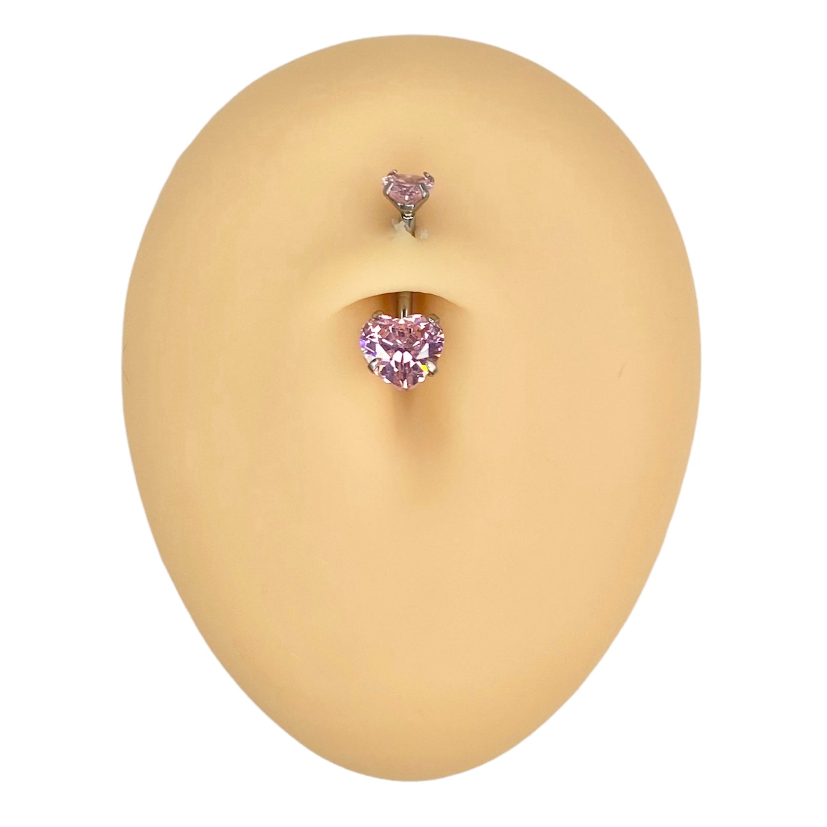 Pink Double CZ Heart Belly Bar  image 0