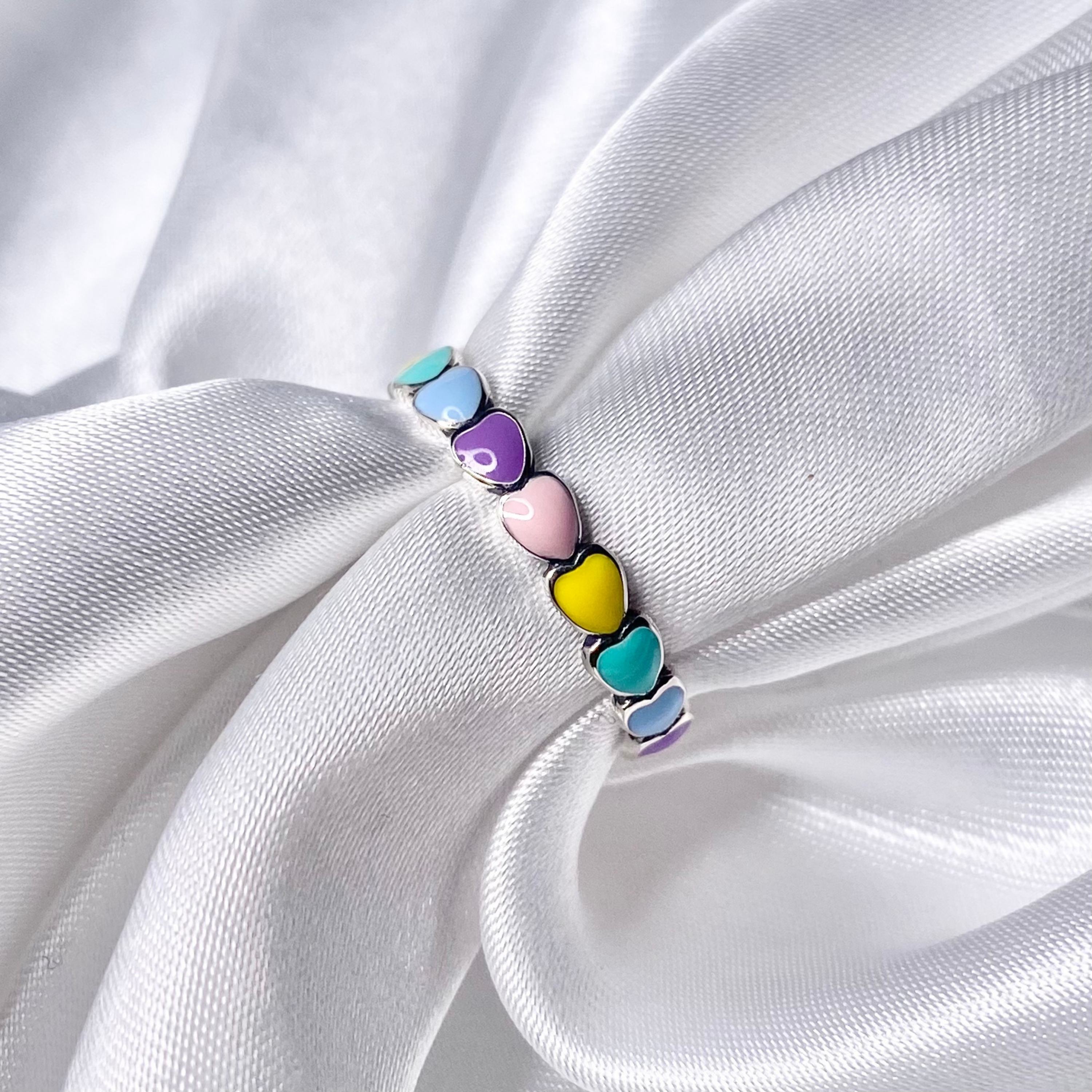 Silver Pastel Rainbow Heart Ring image 0