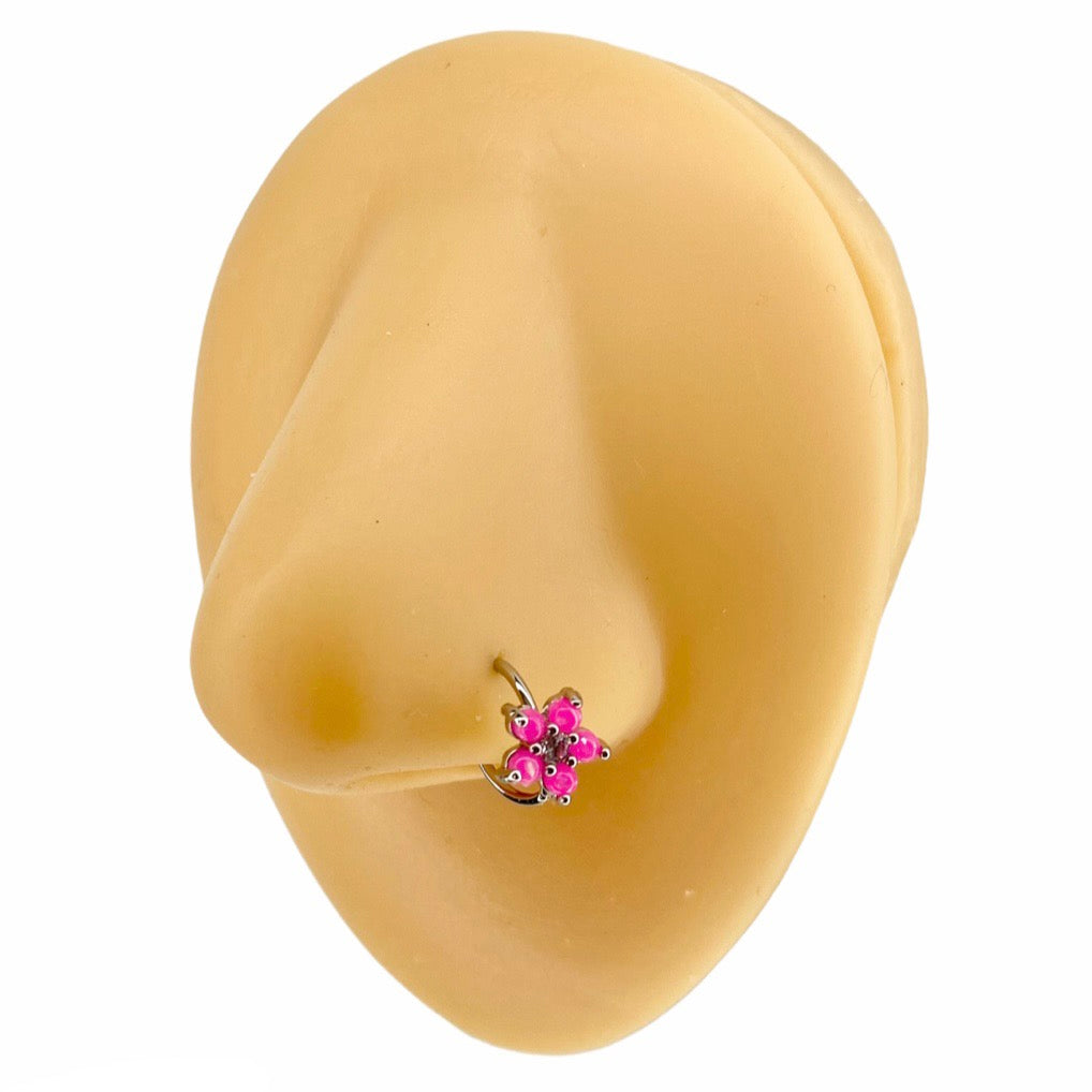 Pink Opal Glitter Flower CZ Hoop image 0