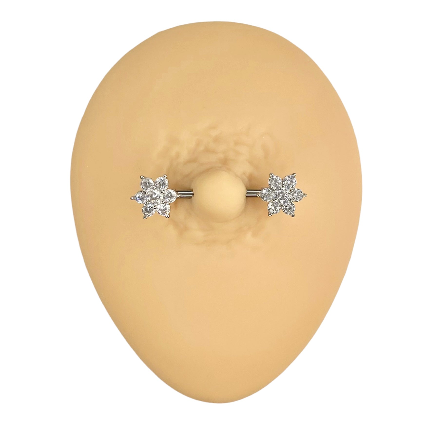 Silver Cubic Zirconia Flower Nipple Bar image 0