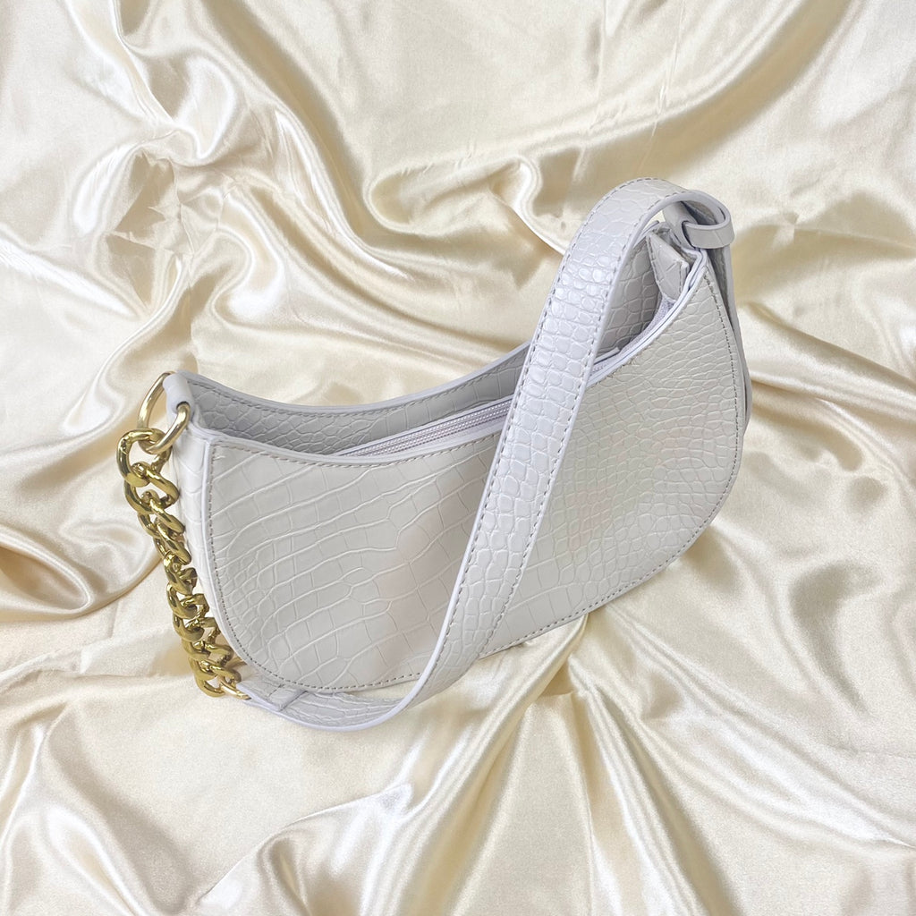 Beige Croc Saddle Shoulder Bag image 2
