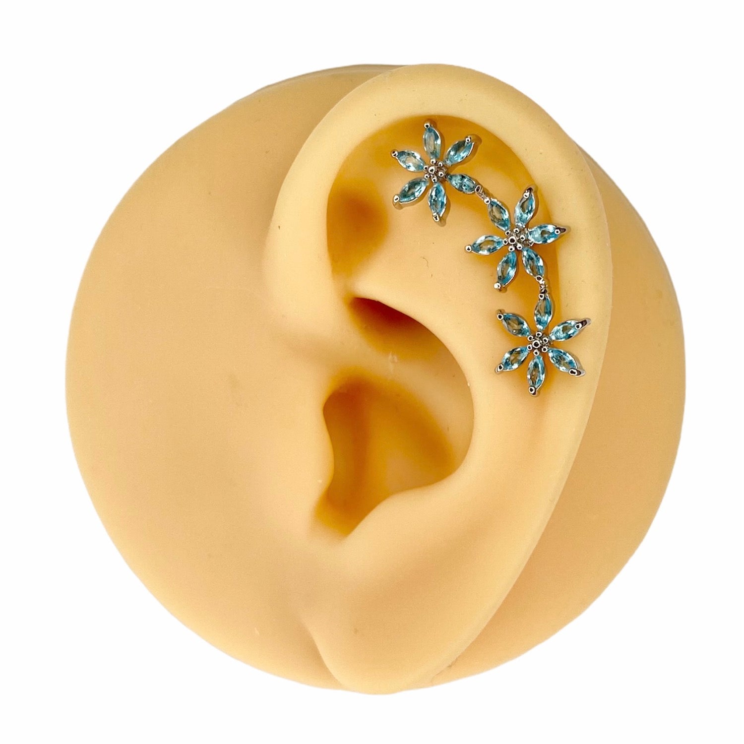 Blue Large Triple CZ Flower Barbell Stud image 0