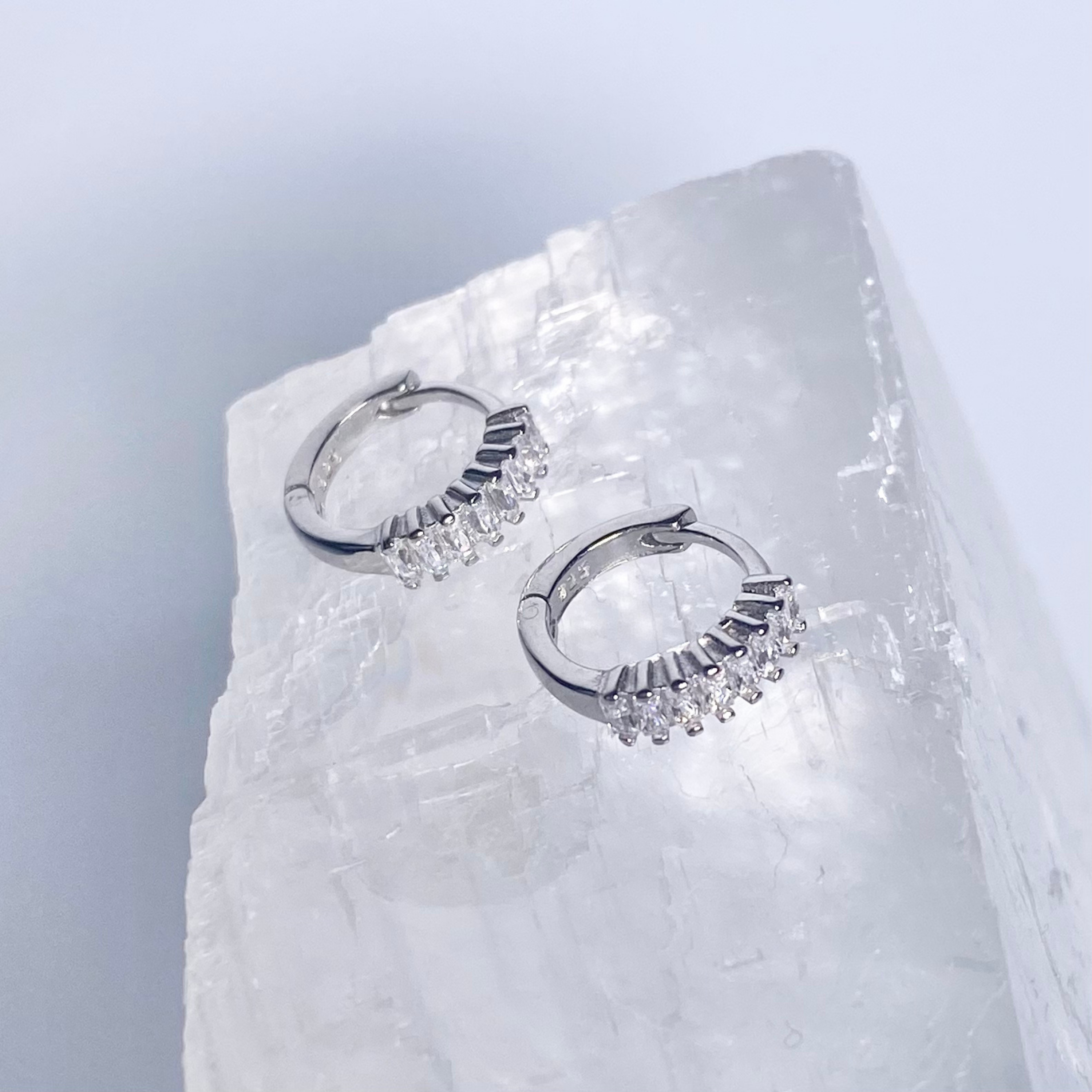 Silver Mini CZ Prong Hoop Earrings image 0