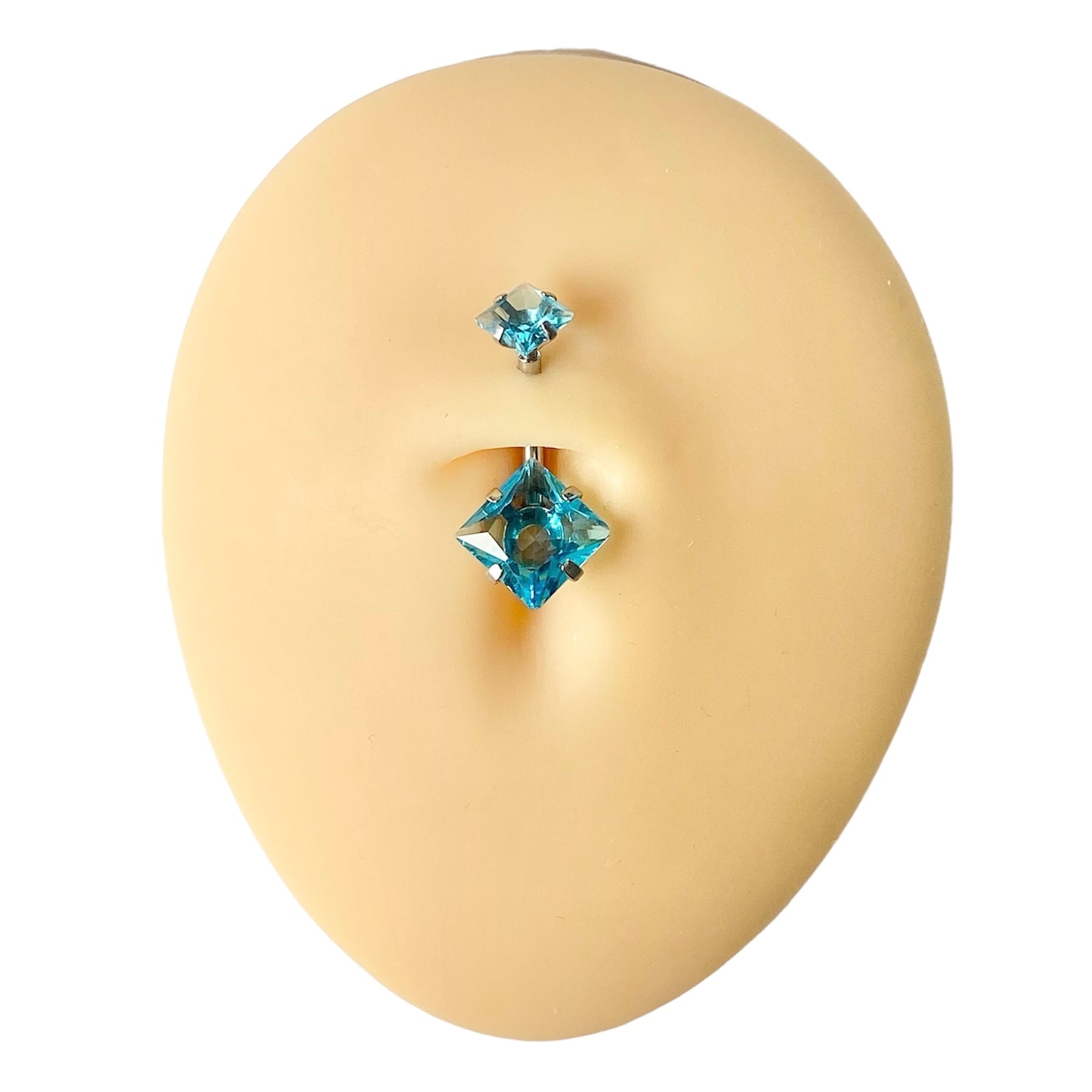 Blue Double CZ Square Belly Bar  image 0