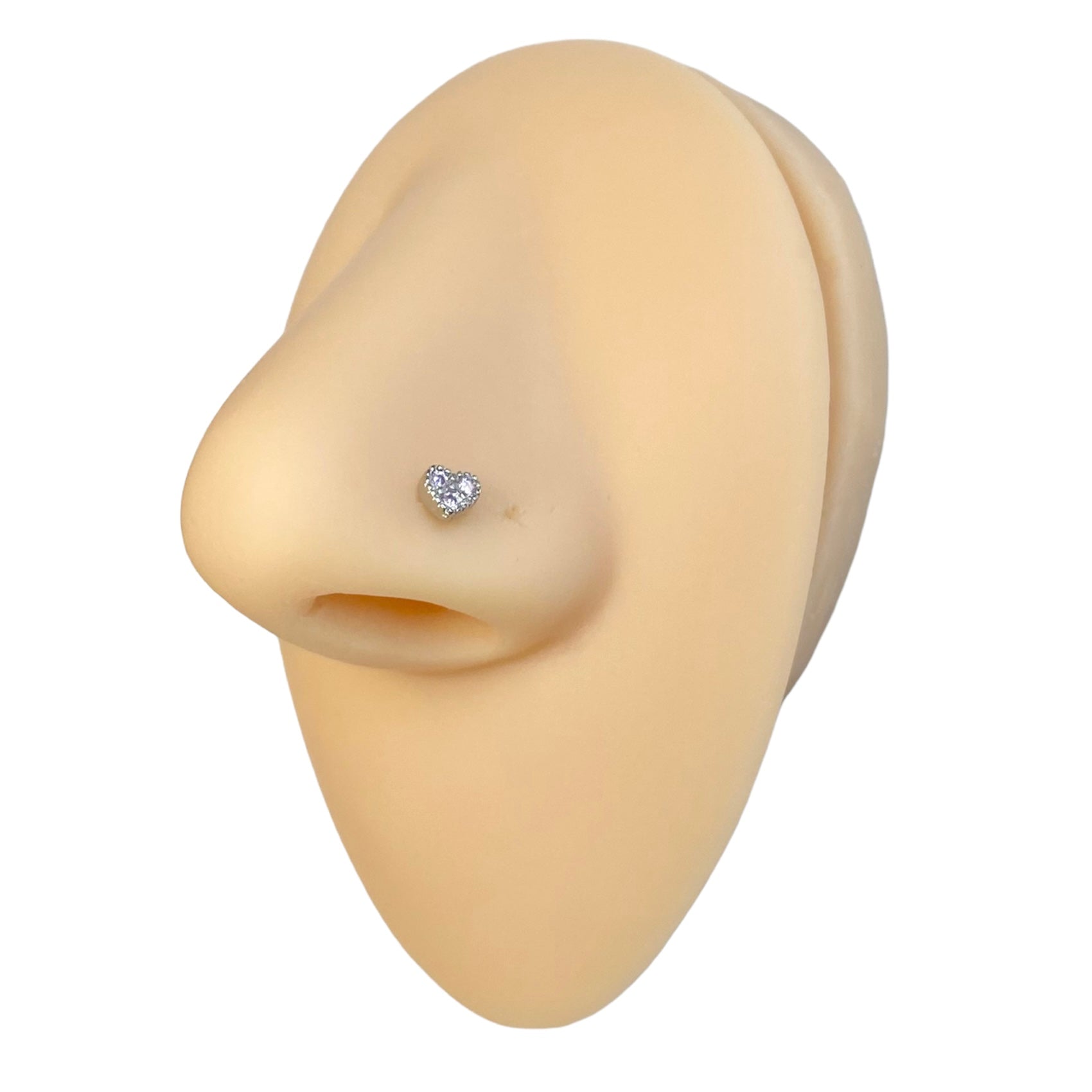 Pink 3 CZ Paved Heart Nose Stud image 0