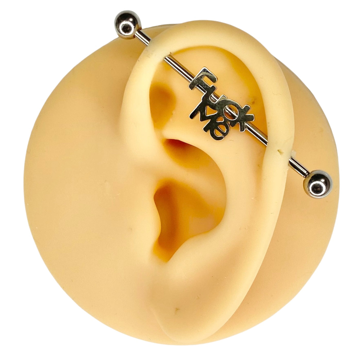 Silver ‘Fuck Me’ Industrial Barbell  image 0