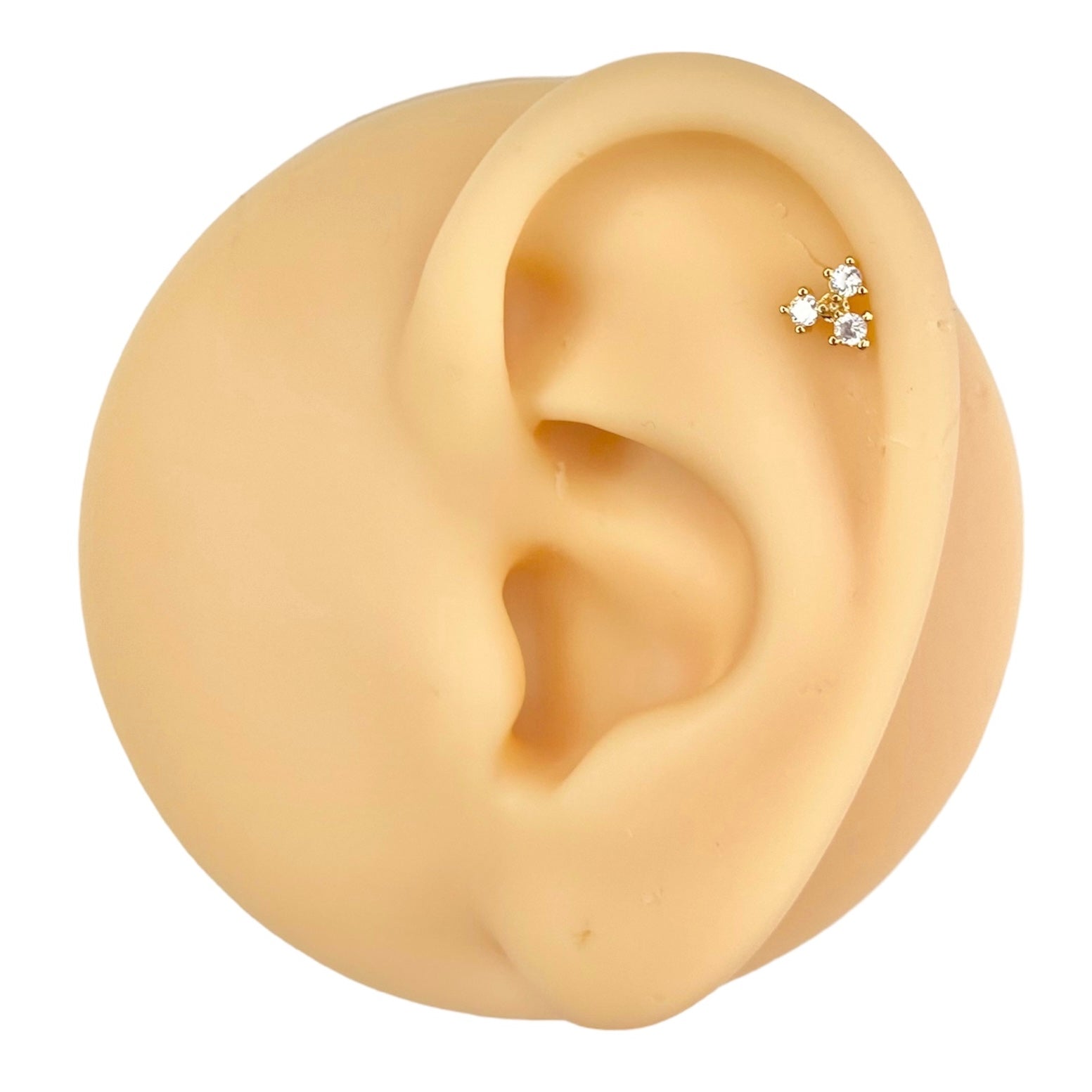 Gold Triple Stone Flat Back Stud image 0