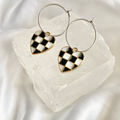 Black Checkered Heart Hoop Earrings image 0