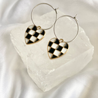 Black Checkered Heart Hoop Earrings image 0