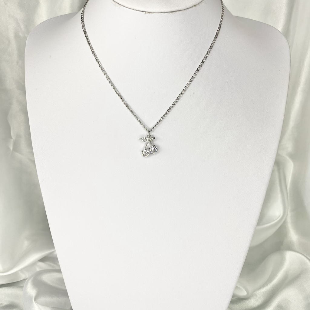 Silver CZ Bling Cherry Necklace image 1