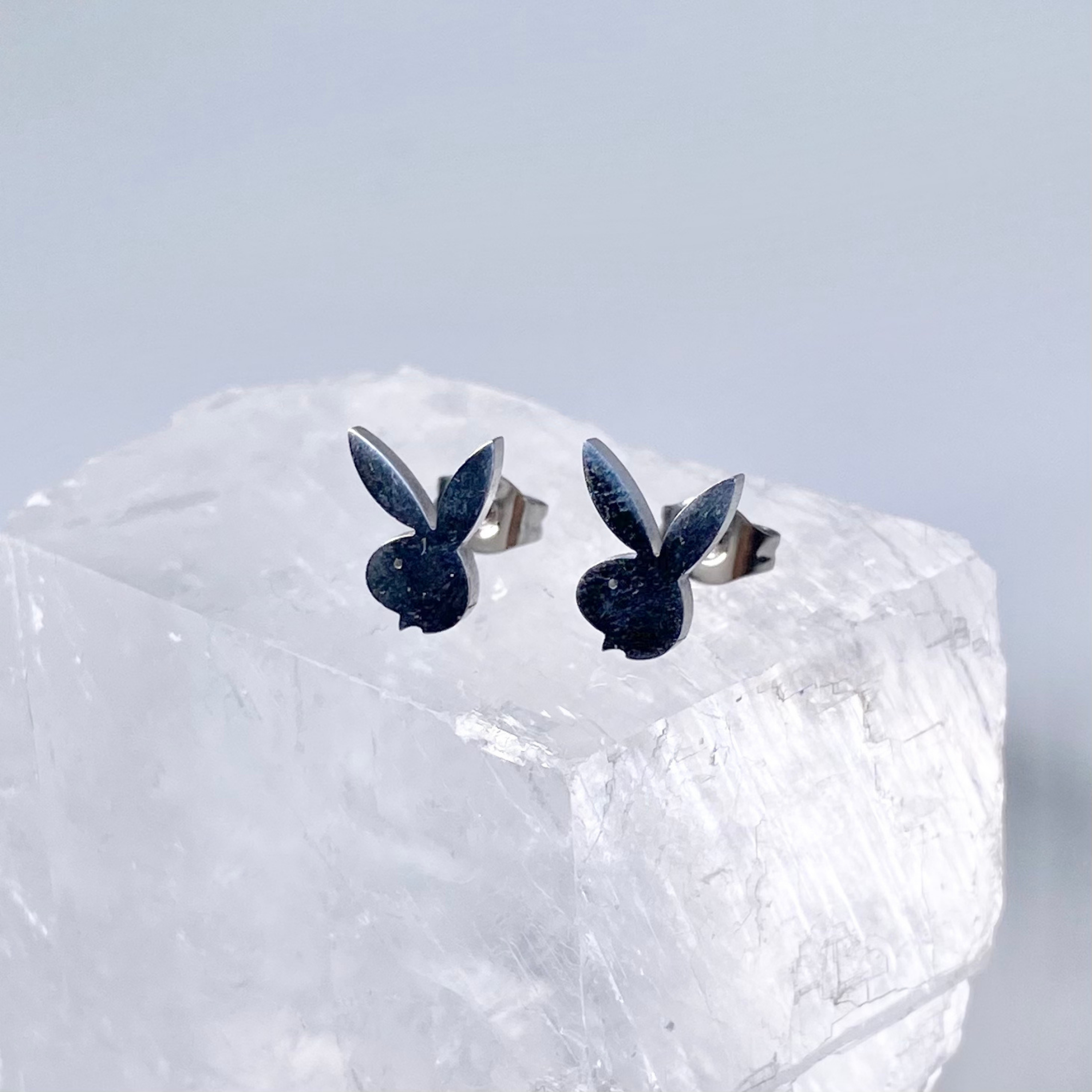 Silver Playboy Stud Earrings image 0