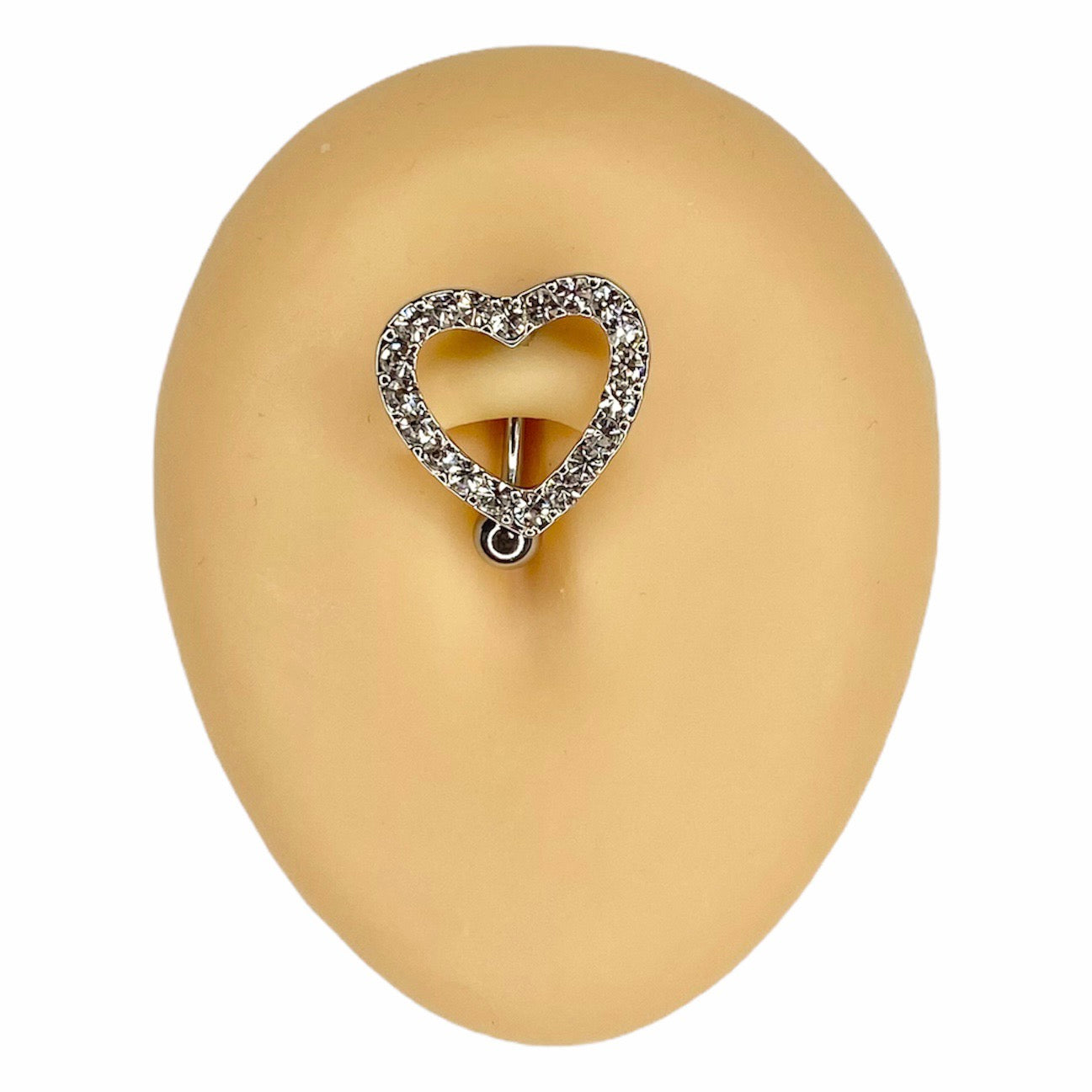 Silver Rhinestone Paved Heart Reverse Belly Bar  image 0