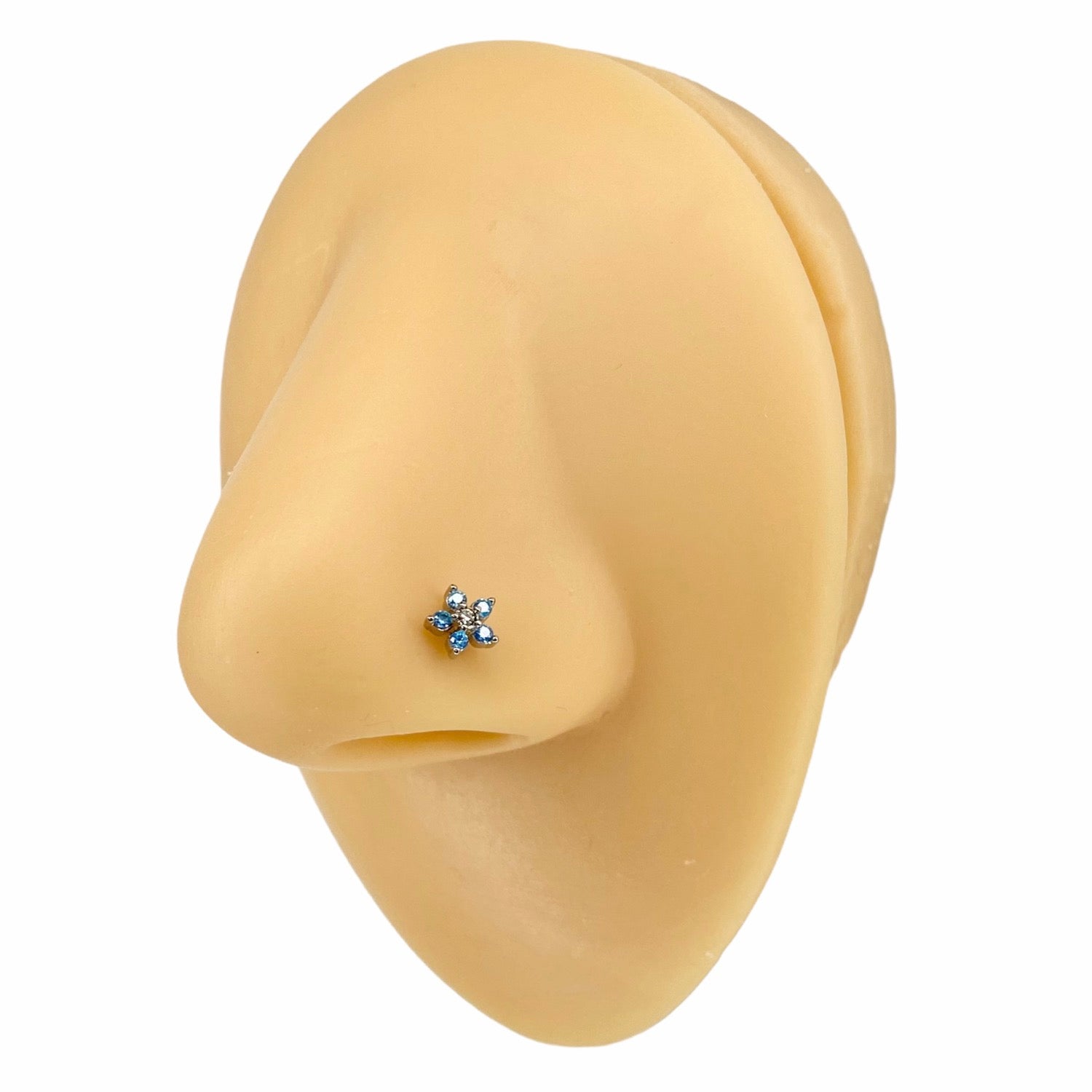 Blue CZ Flower Nose Stud image 0