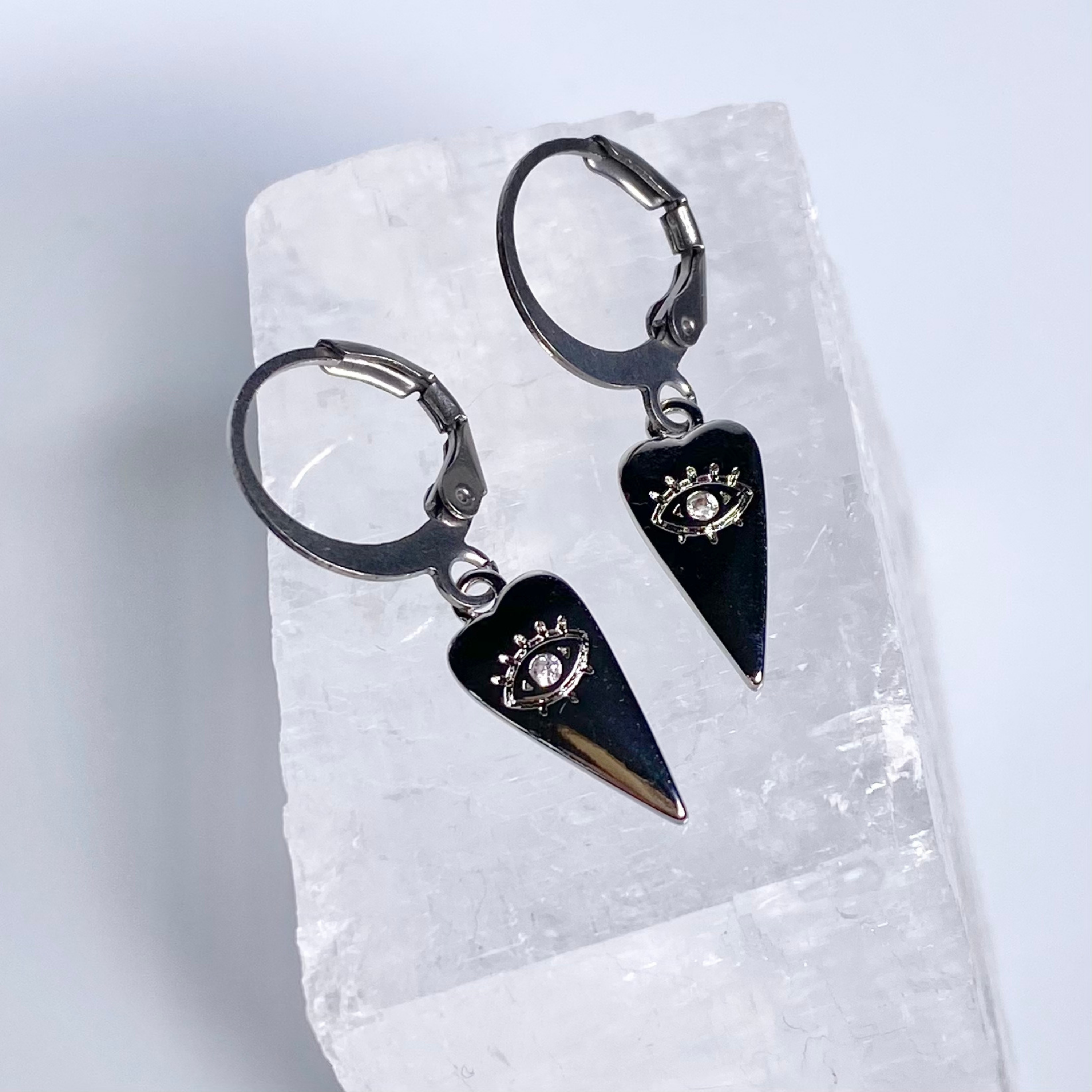Silver Evil Eye Heart Hoop Earrings image 0