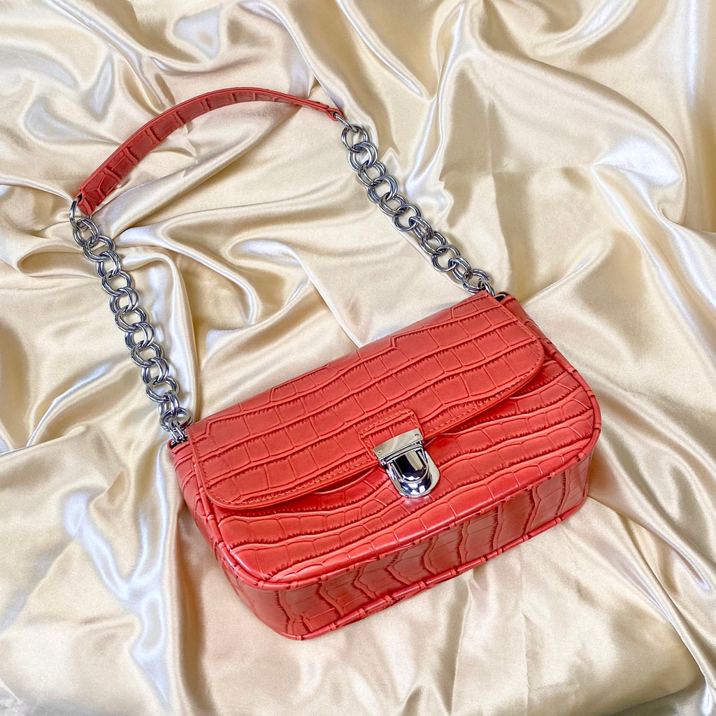 Coral Croc Rectangle Shoulder Bag image 0