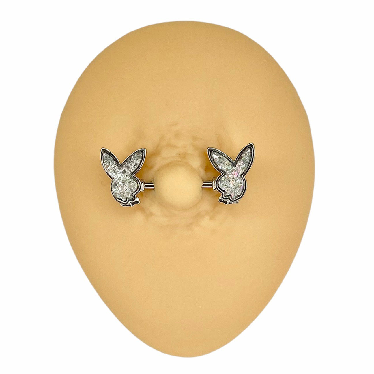 White Druzy Stone Filled Playboy Nipple Bar image 0