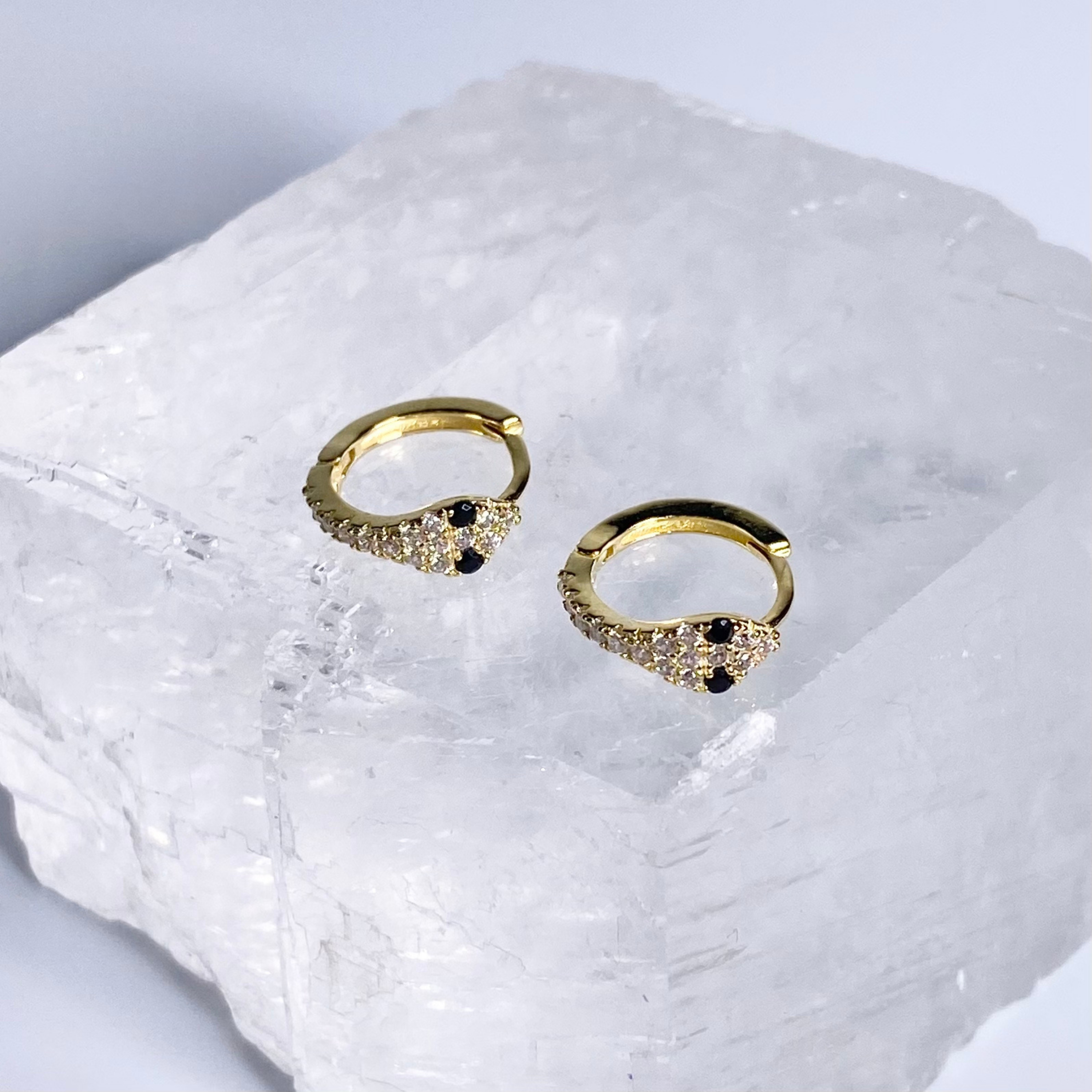 Gold Black Eye CZ Snake Earrings image 0